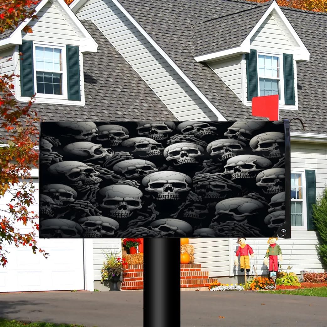 Pardick Mailbox Covers Magnetic Standard Size 21"x18" Letter Box Cover Skull Print Mailbox Wraps Post Mailbox Decorations for Outdoor Yard Garden