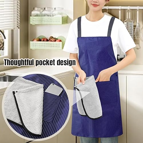 Miniatura 2 de Delantal de cocina con bolsillos, delantales impermeables con toallas de mano desmontables, espalda cruzada, sin amarre, para mujer, para cocinar,