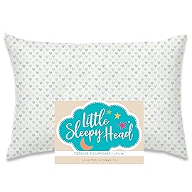 Little Sleepy Head Toddler Pillowcase, 100% Cotton & Hypoallergenic Pillow Case for Toddler Pillow, Snug Fit Envelope Pillowcase, 13x18 Pillowcase, Pilllow Sold Separately (Hearts Sage)