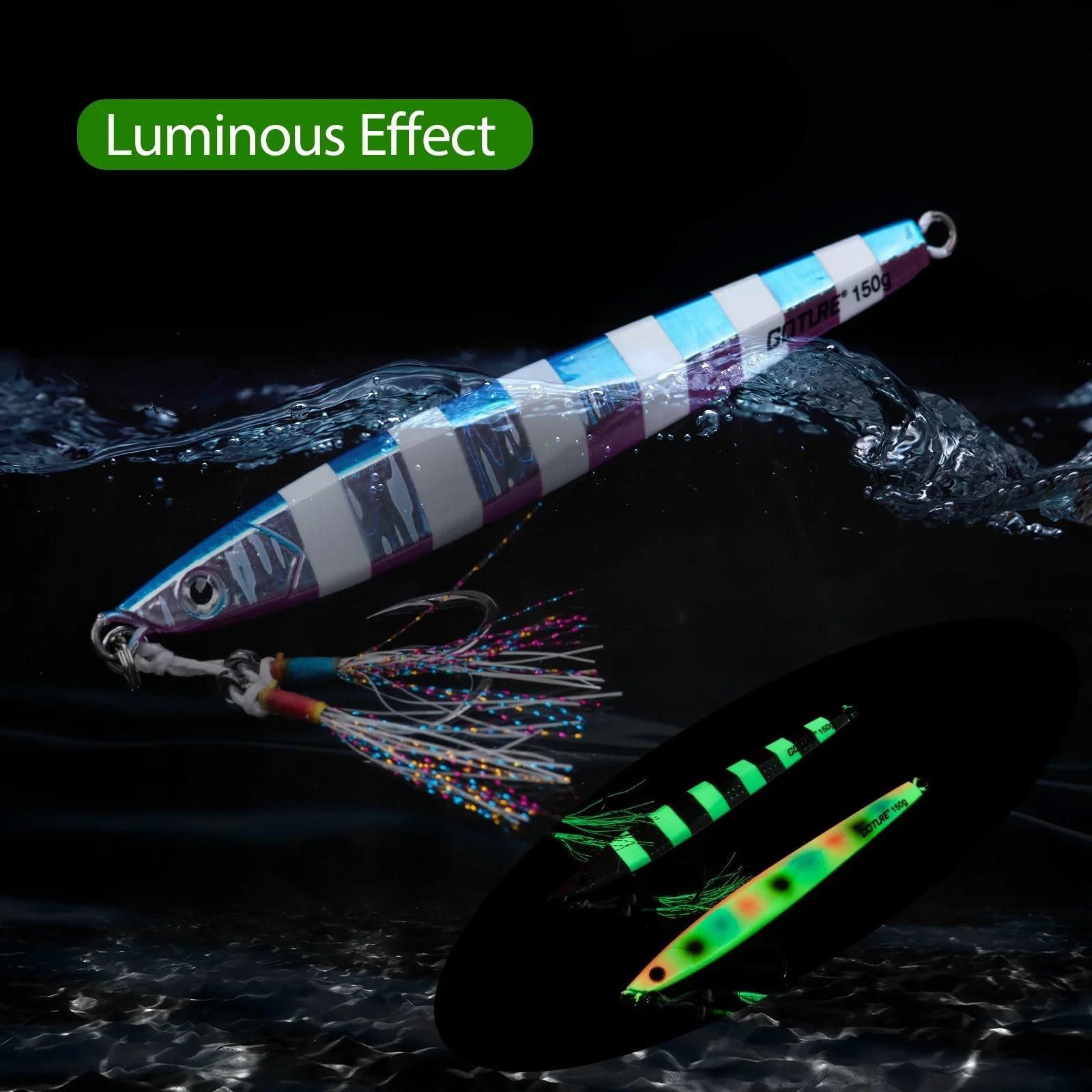 Señuelos Pesca Juego de señuelos de Jigging de hundimiento rápido, 4 Uds., 80g, 100g, 150g, señuelo luminoso for pesca en agua salada, plantillas de Metal, cebo Artificial for lubina que se hunde Cebo