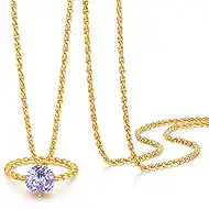 GNIRTSI Gold Diamond Ring Necklace for Women Month April Birthstone Diamond 14K Gold Plated Minimalist 2MM Twist Rope Chain Neck Jewelry 19.5"-21.5" Long