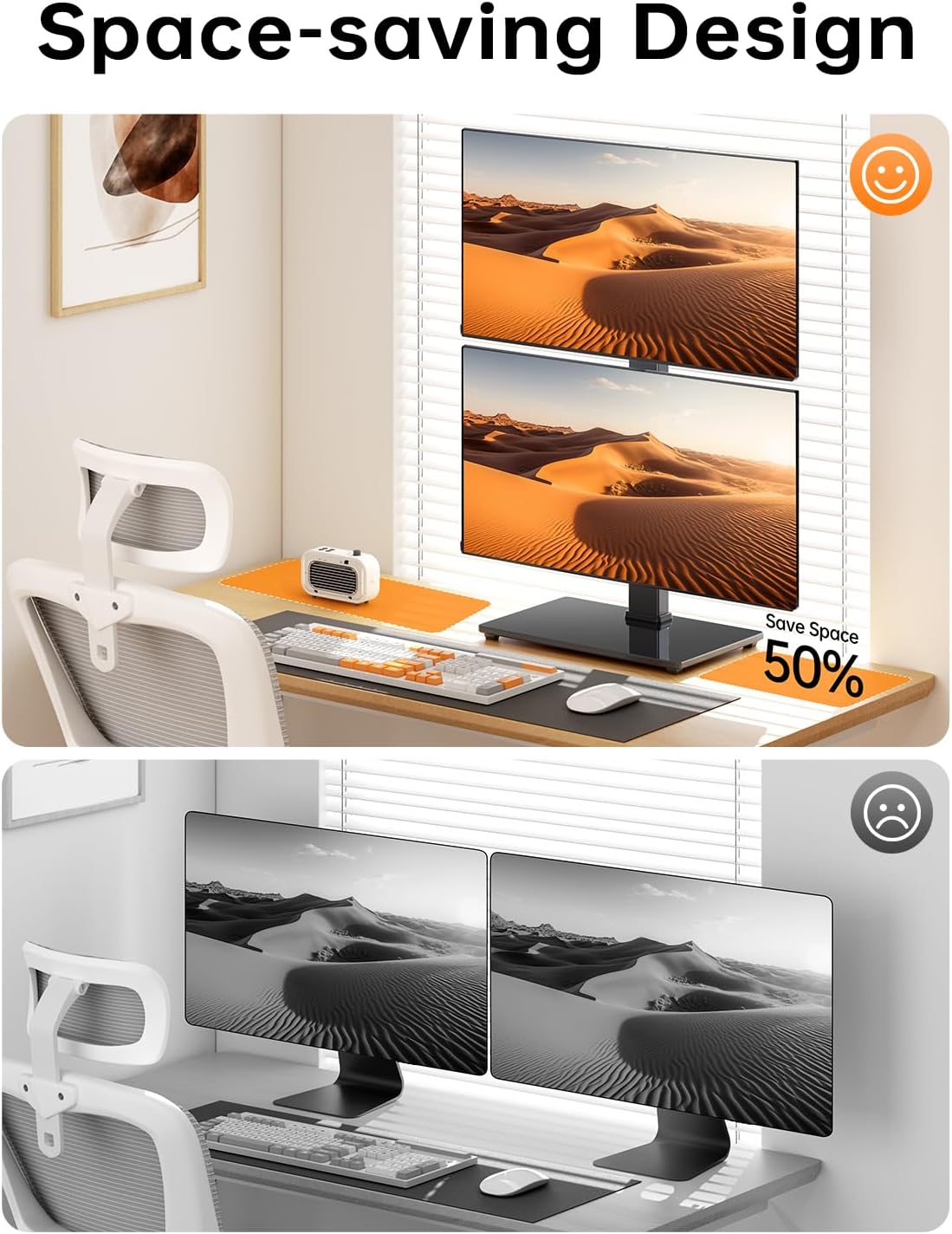 Dual Monitor Stand, FreeStanding Desk Stand for Two 13-32 inch Screens, Vertical Monitor Riser with Swivel, Tilt, Rotation, 4 Height Options, Holds One (1) Screen Up to 77Lbs, VESA 75x75mm/100x100mm