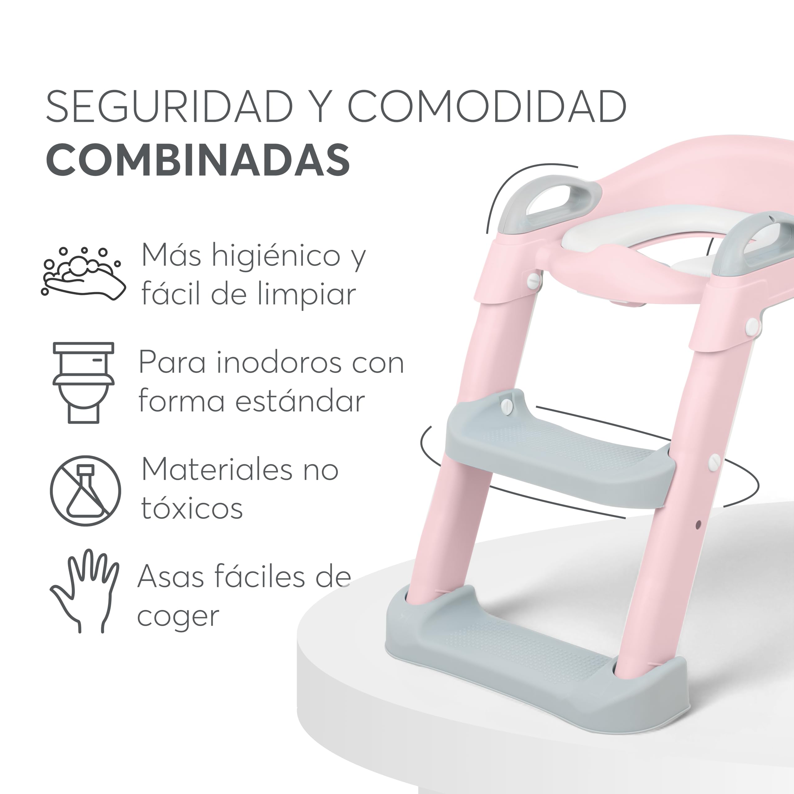 KikkaBoo Adaptador WC Niños y Reductor Sanita Bebé LEA, Plegable y Ajustable, Diseño Anatómico, Acolchado Extraíble y Suave, Antideslizante, con Escalera, 18+ Meses, Rosa