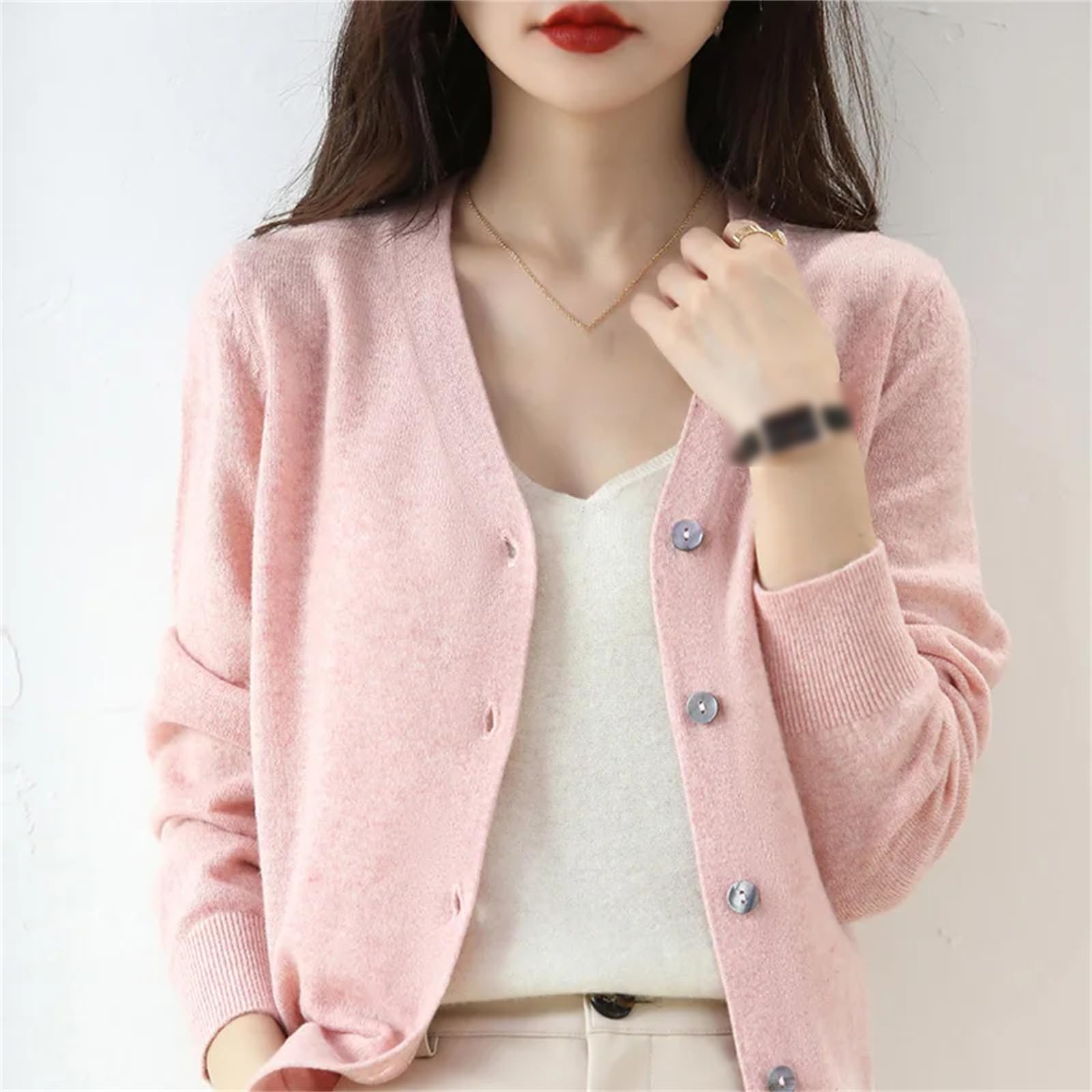 Cárdigan De Punto para Mujer, Chaqueta Larga De Manga Larga, Color Sólido, Moda Holgada, Suéter con Cuello En V Y Botones De Un Solo Pecho para Invierno