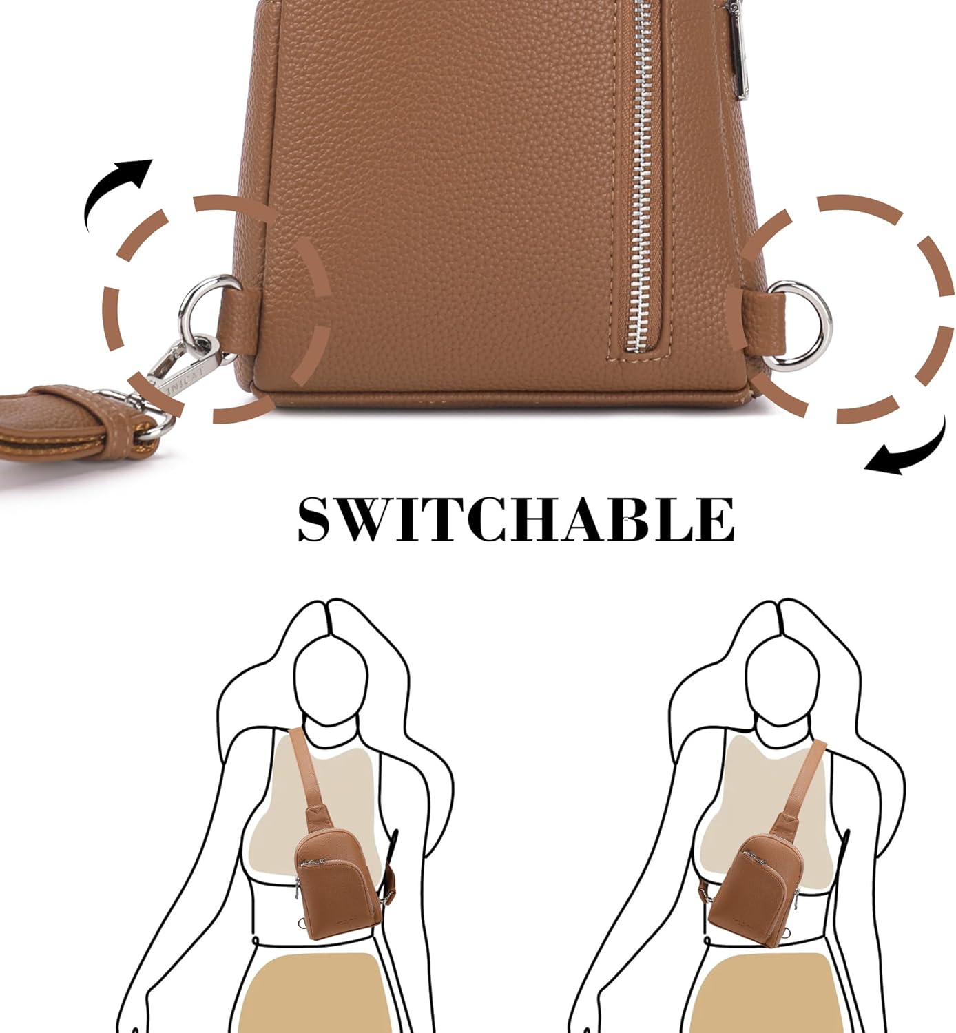 INICAT RFID Blocking Sling Bag, Anti Theft Crossbody Bag for Women, Travel Fanny Pack Style Purse, Vegan Leather - Image 8