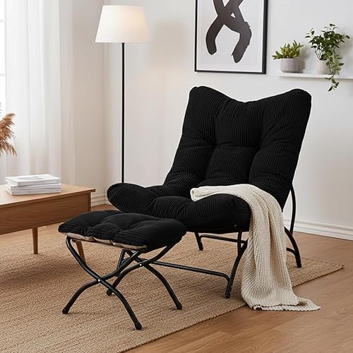 Welnow Silla decorativa moderna con otomana, cómodo sofá reclinable tapizado, cojín grueso, silla de lectura perezosa de gran tamaño con reposapiés