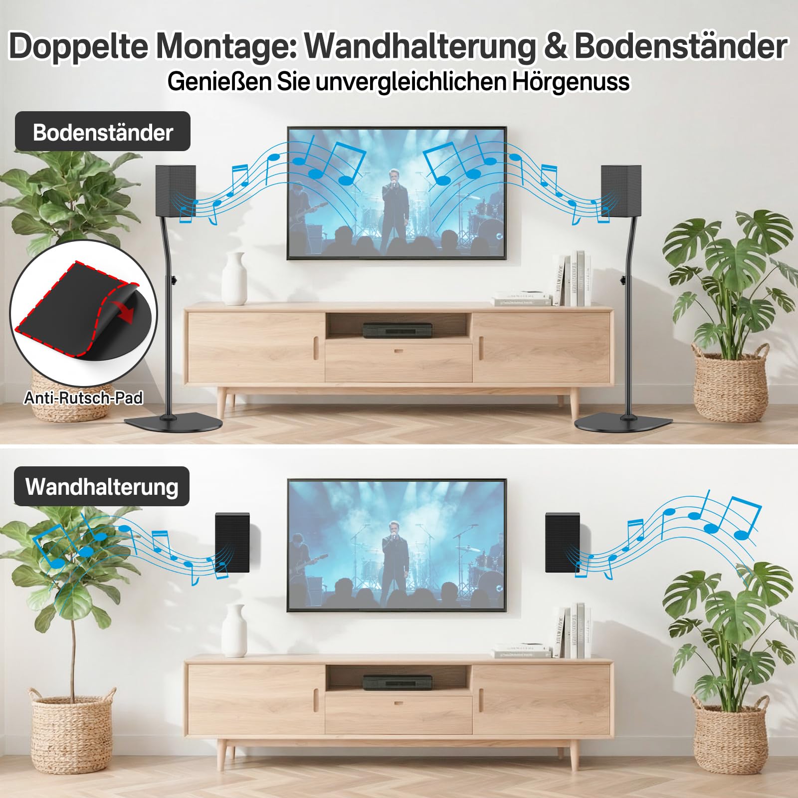 Soporte de Altavoz Regulable en Altura para Altavoces Traseros para Samsung con Soporte de Pared – Extensible de 84 cm a 107 cm para Soporte de Altavoz para Samsung con gestión de Cables, Pareja