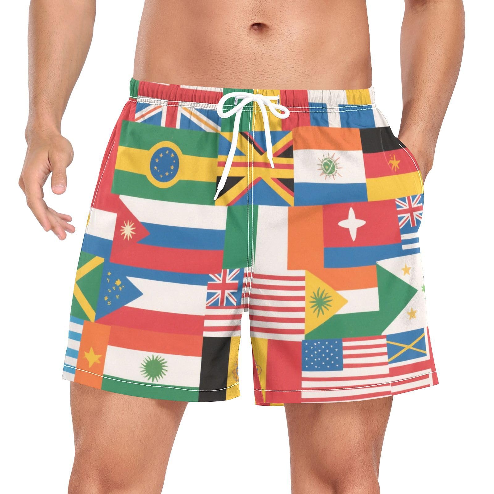 Traje de baño masculino que seca rápido con estampados coloridos de banderas 8