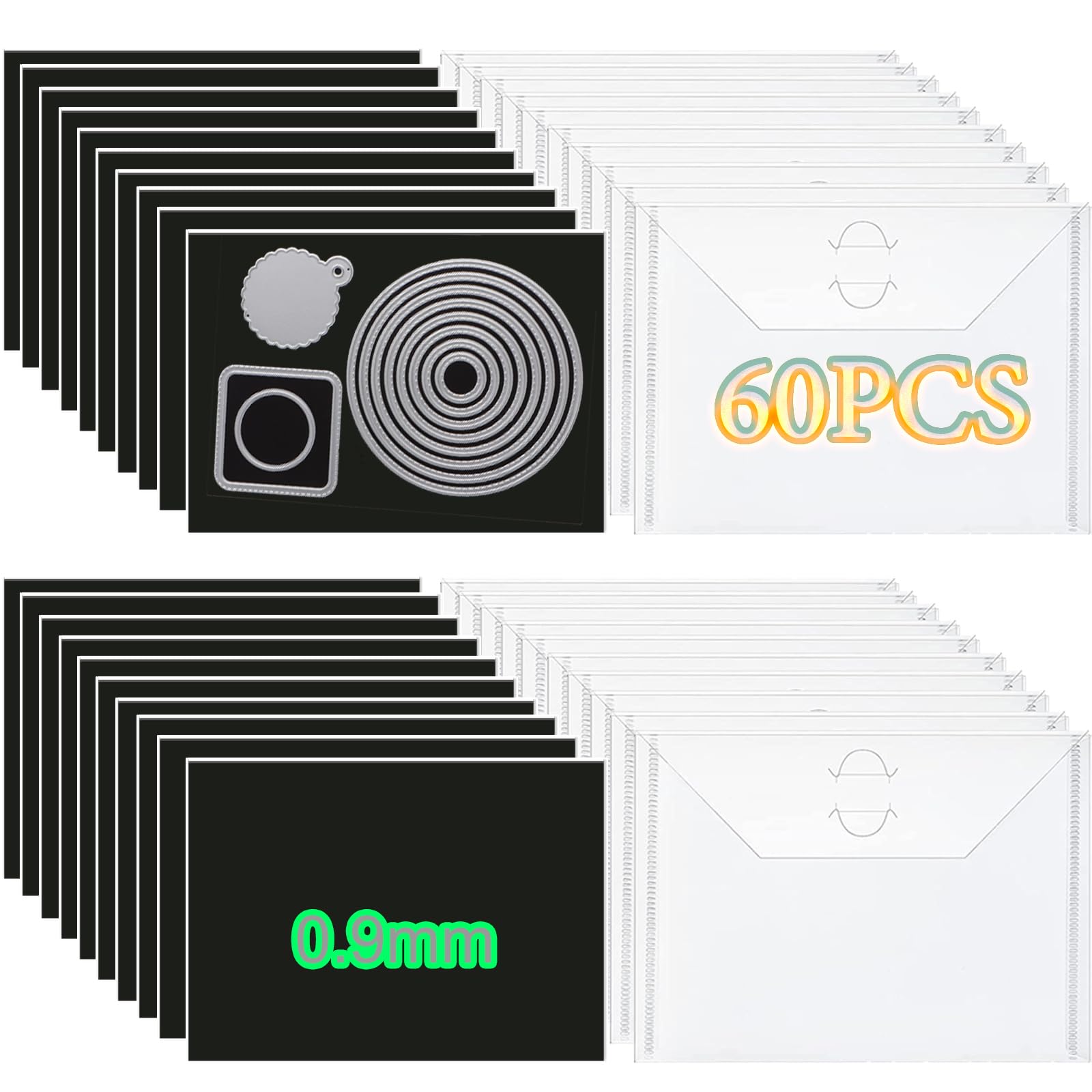 60PCS Dies & Stamps Storage Pockets and Magnet Sheets,0.9mm Thickness Magnetic Sheets for Dies Storage,7X5inch Craft Die Storage Envelopes,Magnetic Die Storage, Stamp and Die Storage Pockets