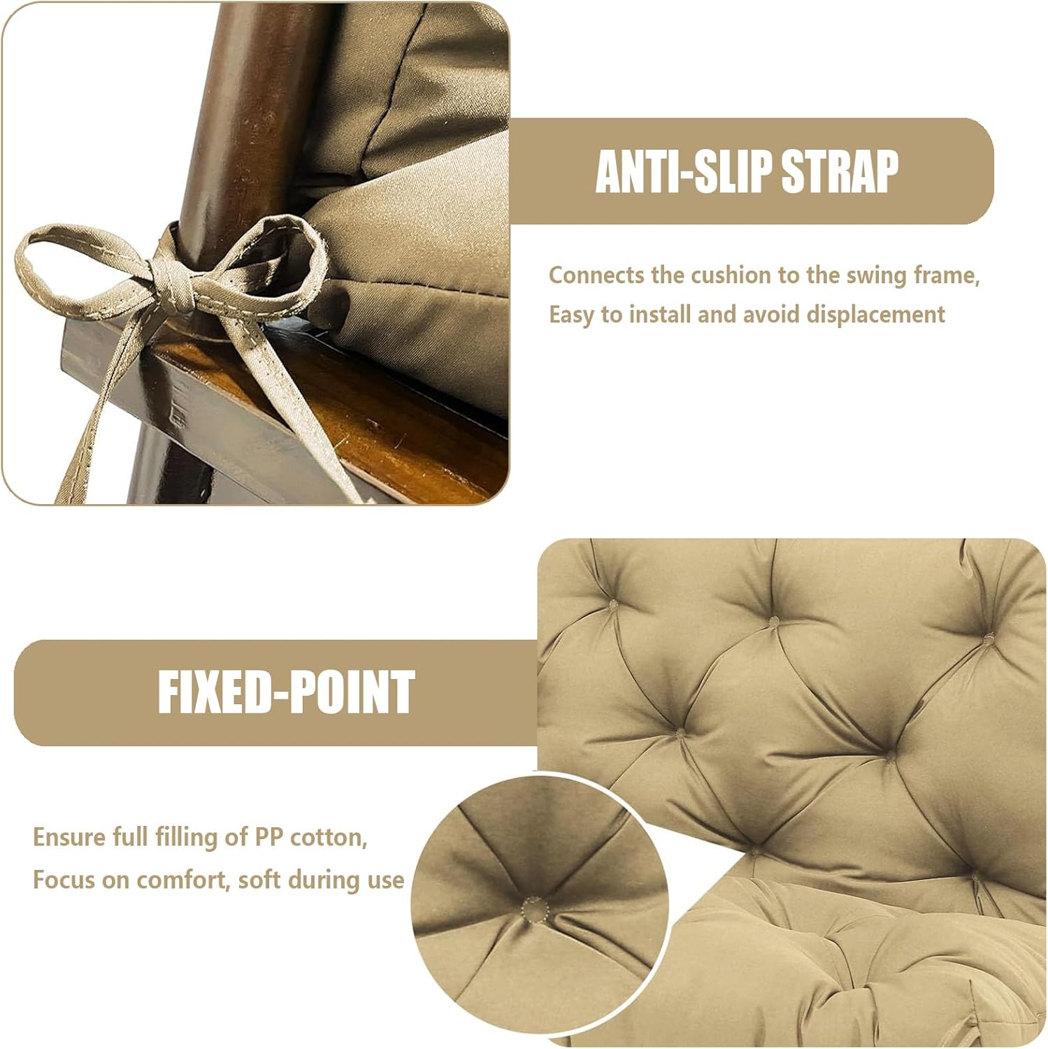 Swing Cushions for Outdoor Furniture +Towel, 5" Thick Waterproof 3 Seat Replacement for Porch Patio Swing,Garden Bench Khaki