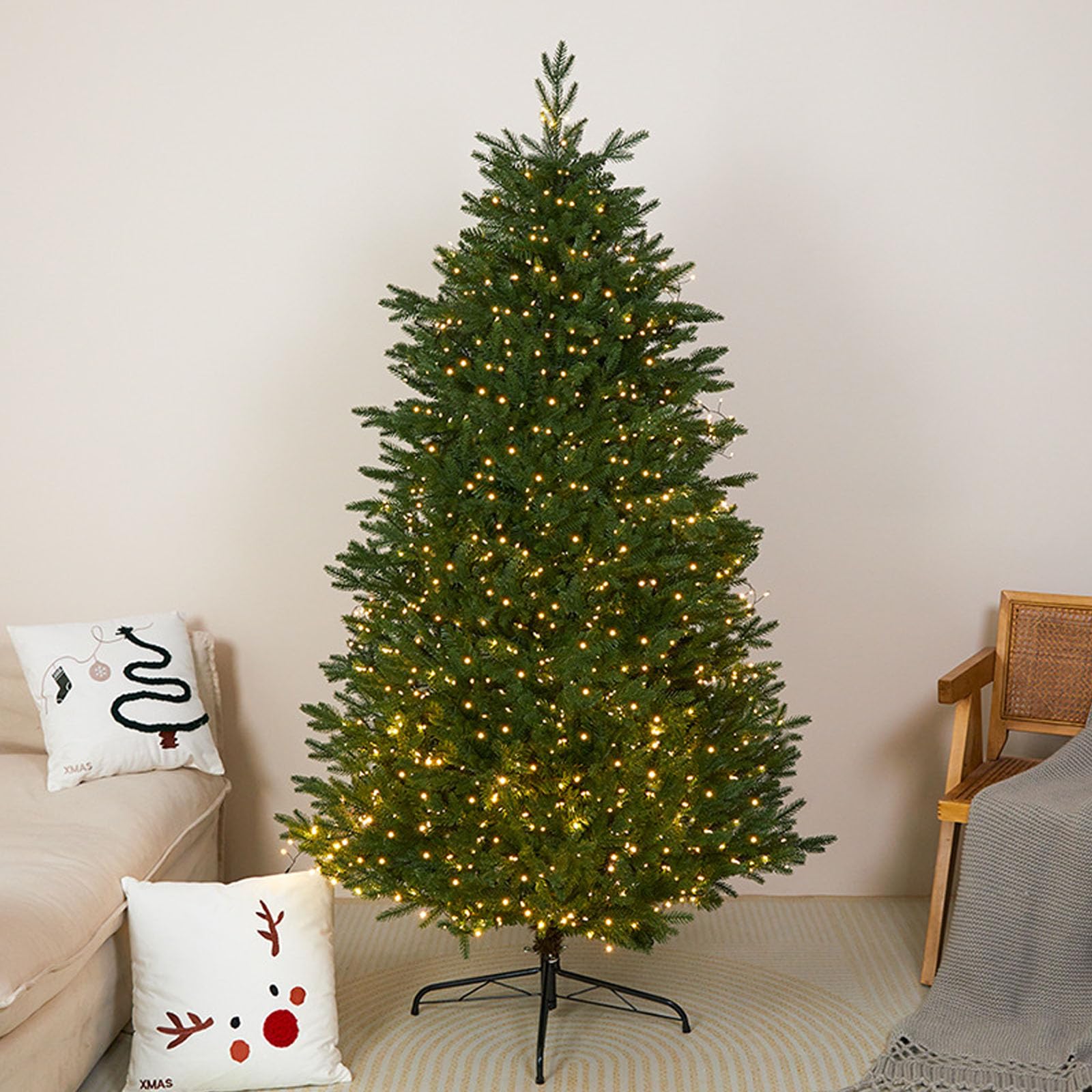 Árbol de Navidad artificial sin caída de hojas de 6 pies con base plegable estable 8