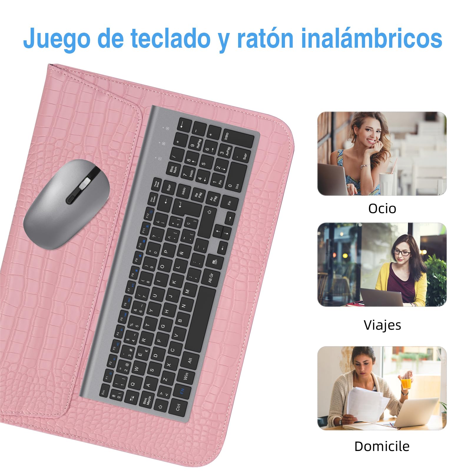 cimetech Teclado y Ratón Inalámbrico, 2.4G Combo Teclado Raton Inalambrico Español 2 en 1 USB Ultra Delgado Silencioso Mouse,Teclado y Ratón para PC/Laptops/Ordenador (Gris)
