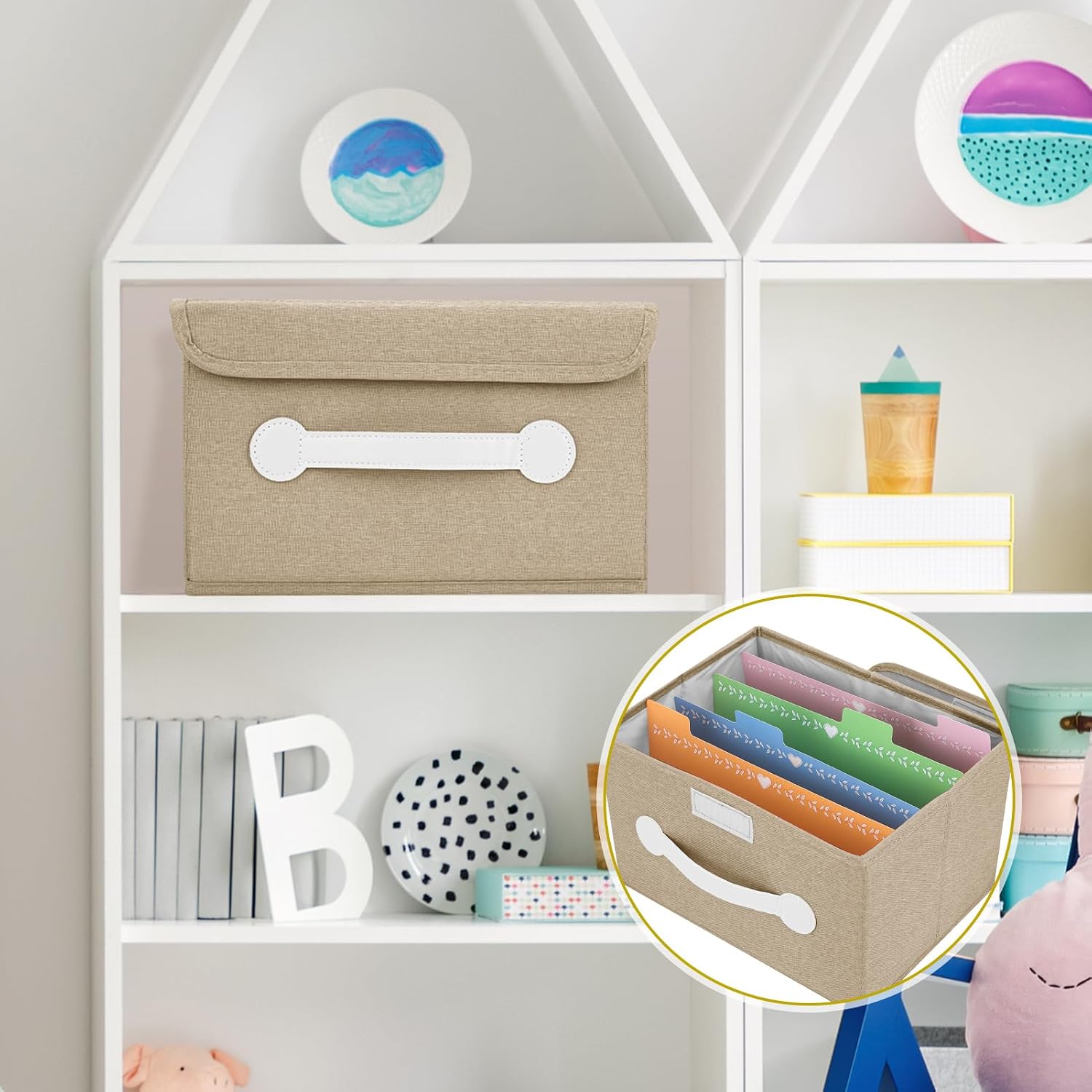 Greeting Card Organizer Box with 16 Dividers,Collapsible Greeting Card Storage Box With Lids，Ideal for Greeting Cards,Recipes, Photos, Envelopes, Keepsake（Beige，84 Pcs Labels）