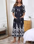 Rubehoow Robe for Women Zipper Bathrobe Short Sleeve Mumu Nightgown Full Long Lounge Robe with Pockets