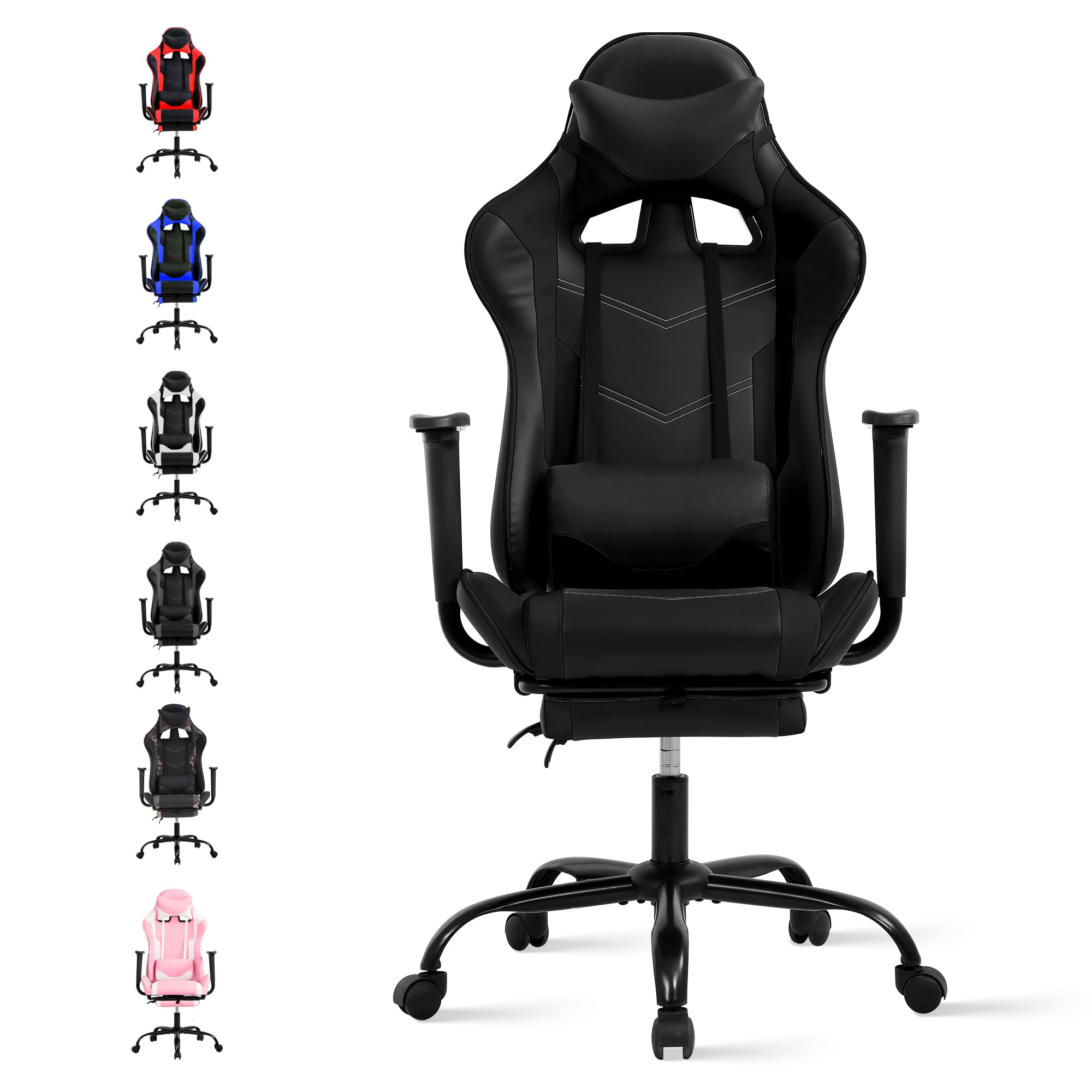 pc gaming chair ergonomic computer chair with footrest,desk chair gaming video game chairs,adjustable comfortable high back gaming chair with headrest,lumbar support for adult gaming chair,black