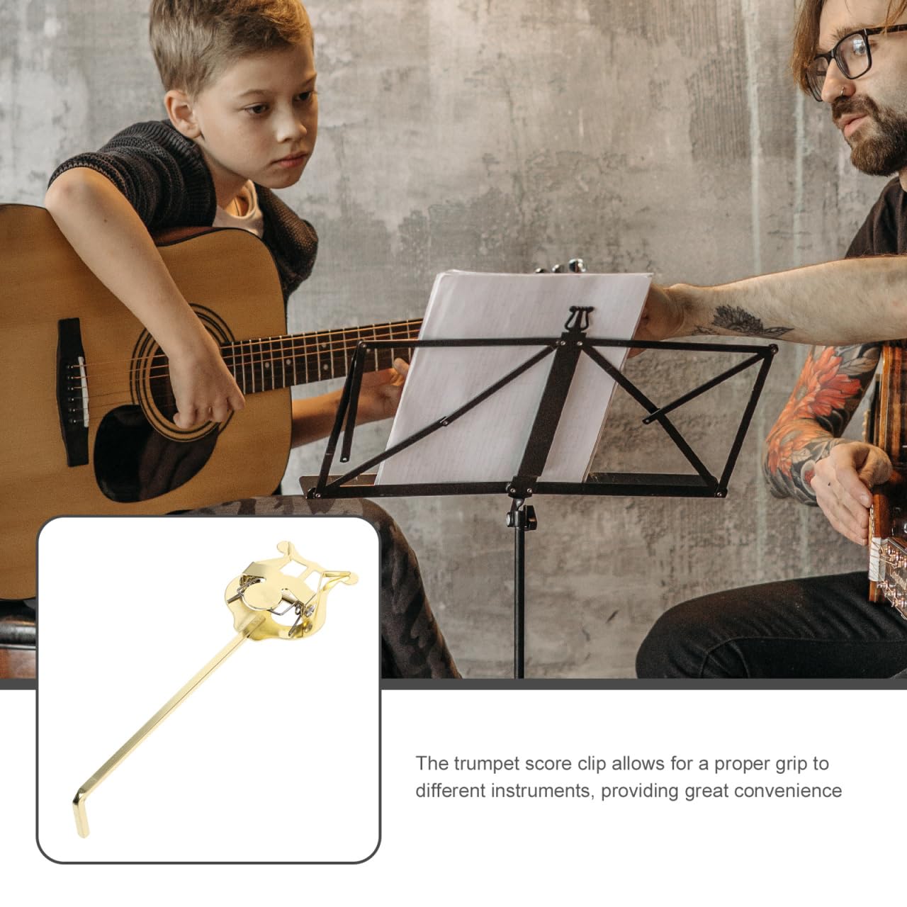 Soporte portátil de metal para partituras, tenedor de marcha, notas musicales Lyra, pinza para trompeta, corneta, ligero y robusto clip para instrumentos de viento