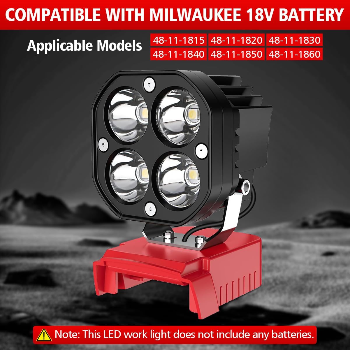 2pcs 6000 Lumen LED Work Light for Milwaukee 18V M18 Battery, 40W Cordless Job Site Light with Low Voltage Protection, 120° Adjustable Head for Camping, Auto Repair, Garage, Emergency
