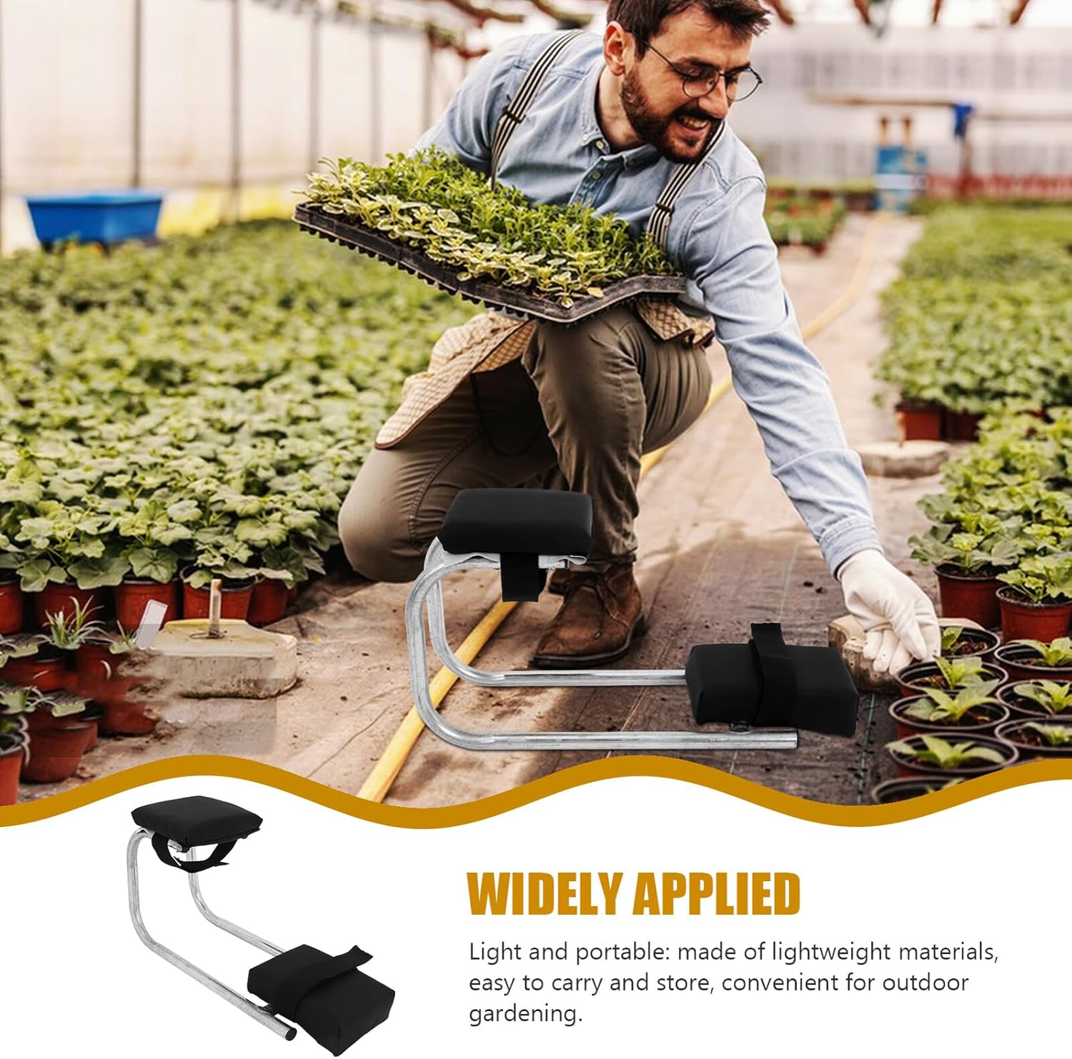 Wearable Garden Knee Seat and Kneeling Device with Thick Foam Pad, Portable 15.2x25x48cm Knee Support for Gardening and Construction Work