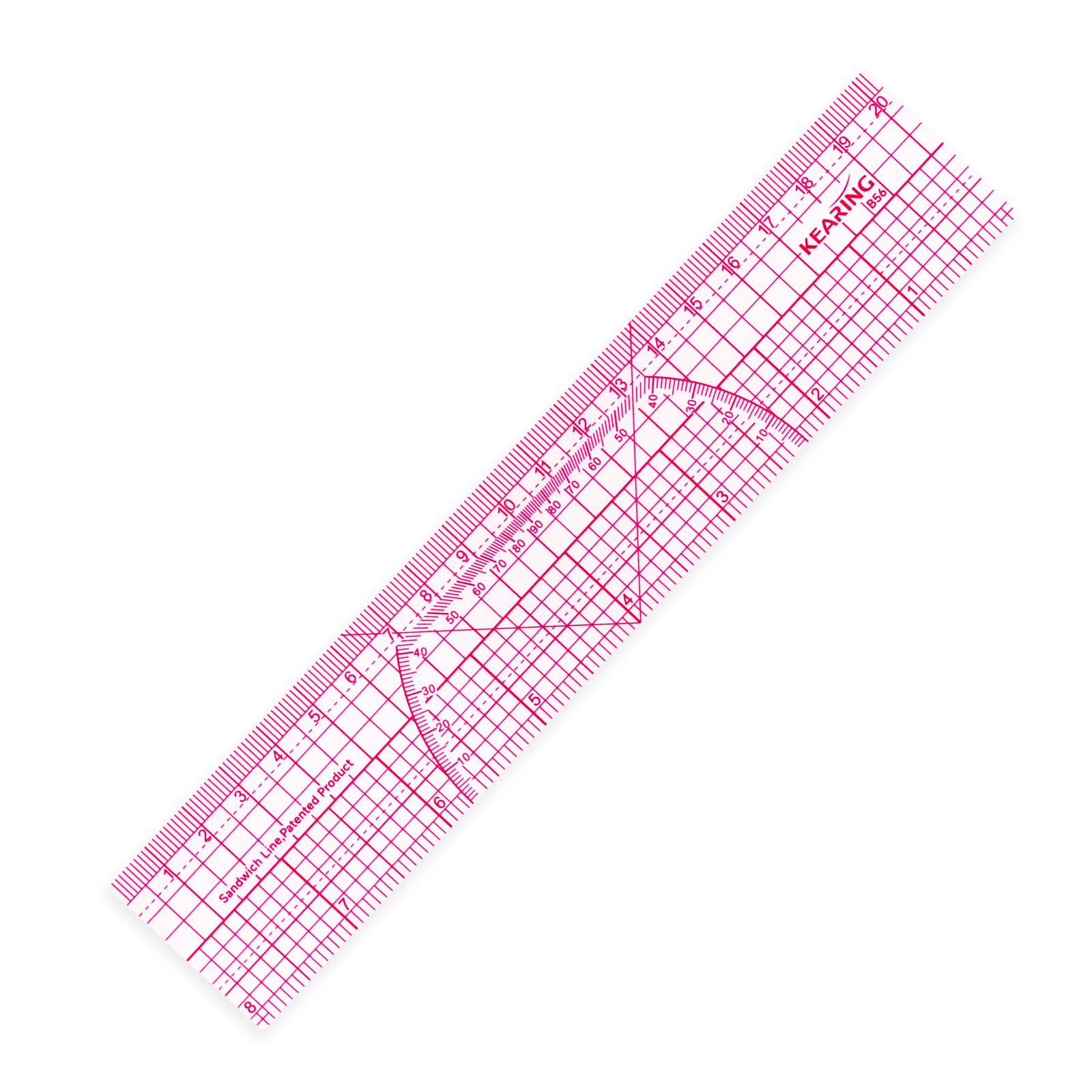 KEARING Clear Graph Ruler, 8'' & 20cm Plastic, Transparent Pattern Making Ruler for Sewing Quilting