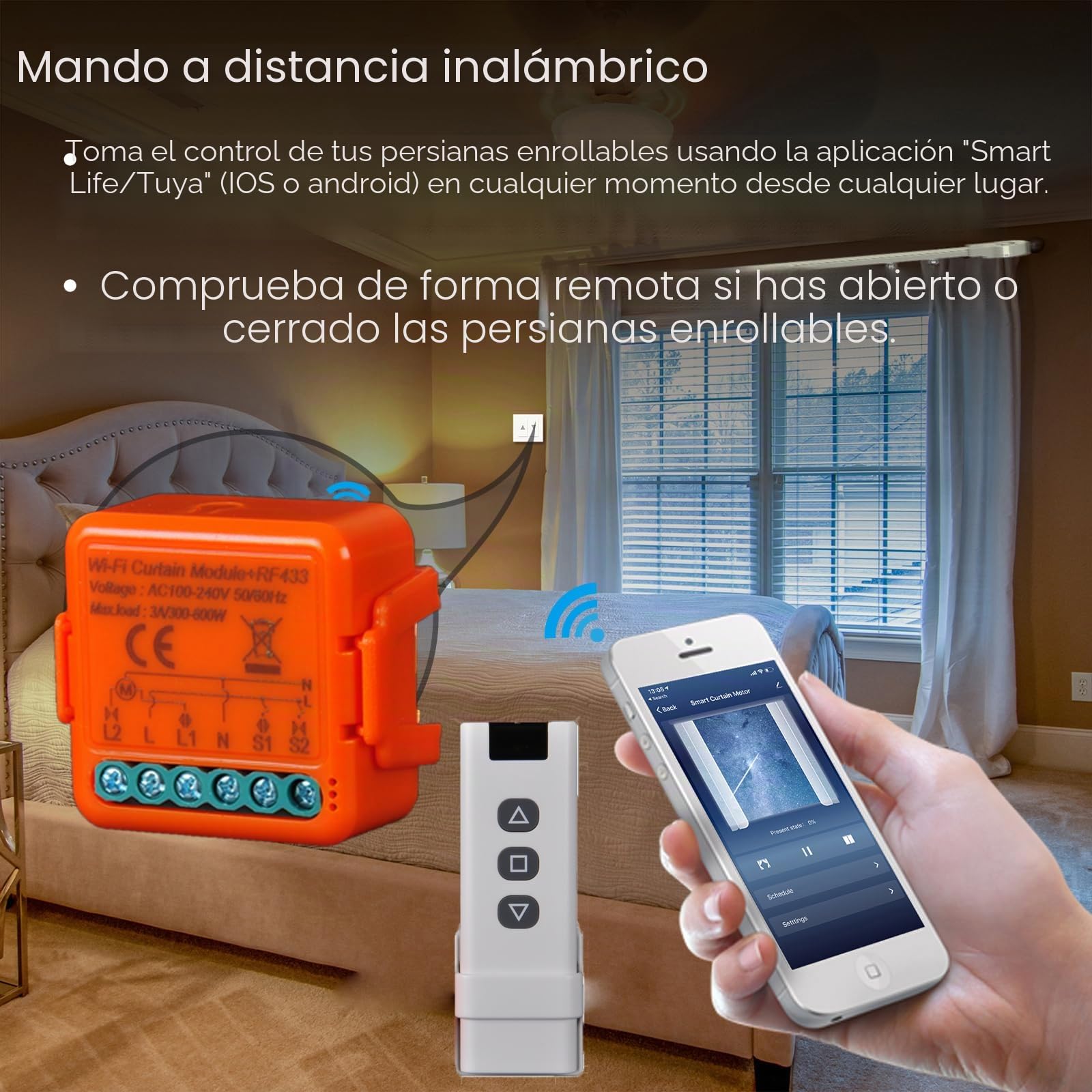 Interruptor de Persiana WiFi con Mandos a Distancia RF, Módulo Receptor 433 MHz, Control de Cortinas Eléctricas, Módulo Control Temporizador, Aplicación Smart