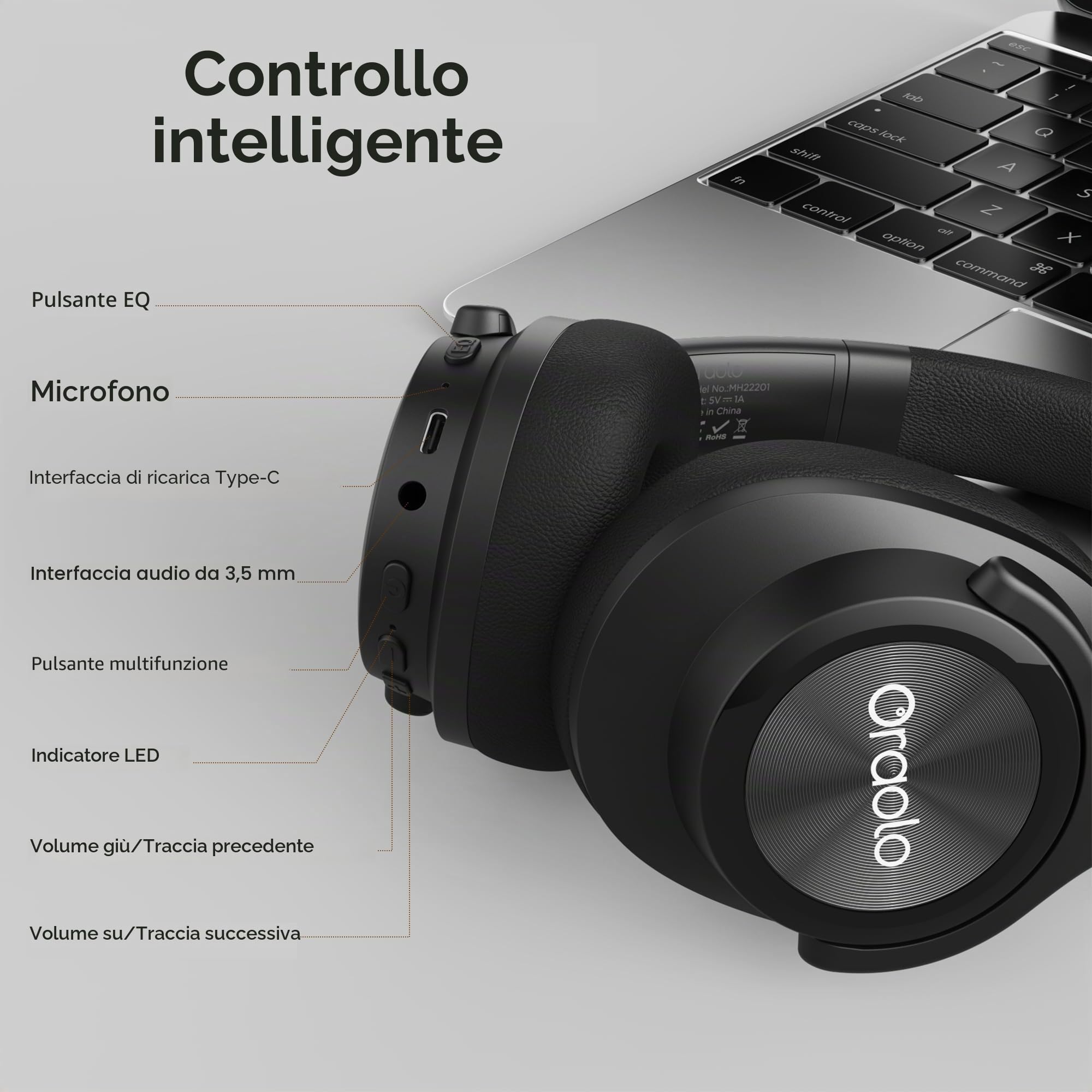 oraolo Cuffie Bluetooth Over Ear Wireless Headphone