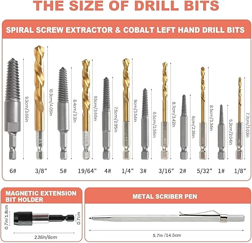 Miniatura 2 de REBRA Juego de brocas y extractor de tornillos de mano izquierda, kit de eliminación de pernos rotos Easy Out, kit de brocas de acero HSS cobalto