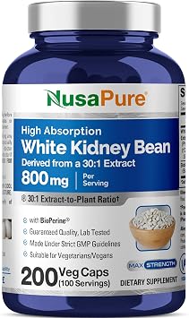 NusaPure White Kidney Beans Capsules, 800 mg, 200 Veg Capsules Non-GMO, Vegan