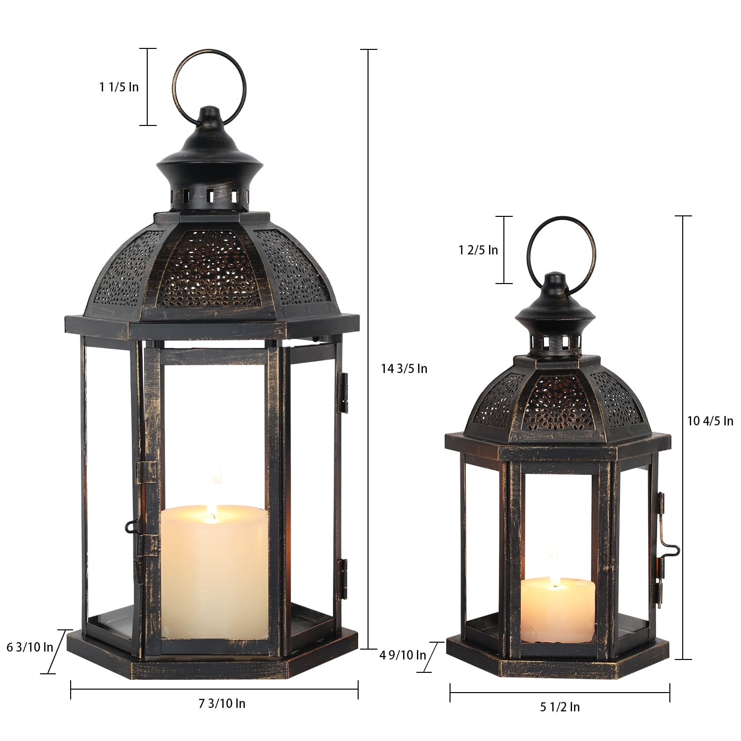 DECORKEY Vintage Metall-Laternen Set – 2 Stück (45,7 Cm & 33 Cm), Schwarz, Für Terrasse, Garten, Hochzeit, Rustikale Deko