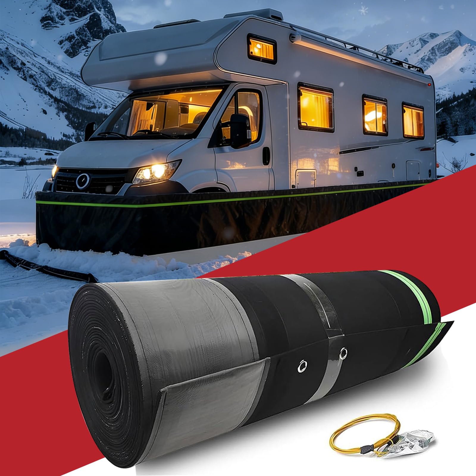 Dernoing RV Skirting for Winter, Mobile Home Skirting with Insulated Polyester and Stainless Steel Mesh, 2.62 x 85Ft Heavy Duty Car Undercarriage