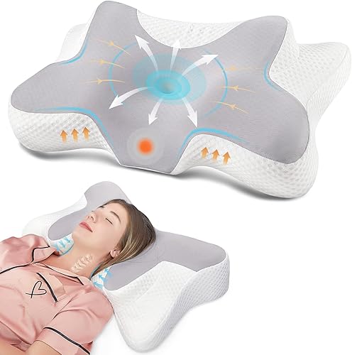 Miniatura 1 de DONAMA Almohada cervical para dormir en cama, almohadas de contorno de espuma viscoelástica con funda de almohada transpirable, almohadas
