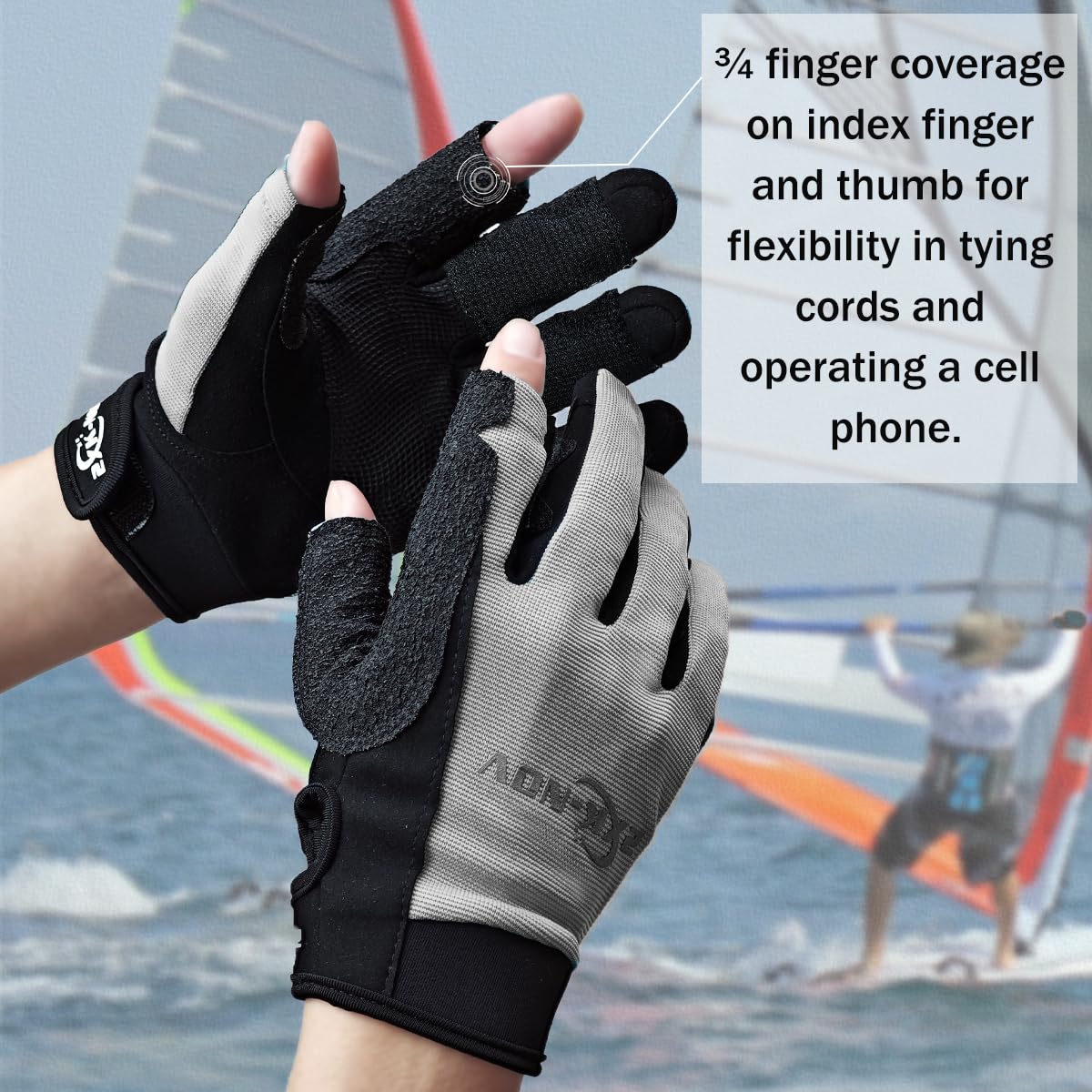 Segelhandschuhe Herren Sailing Gloves - Ruderhandschuhe Damen, Kajak Handschuhe zum Paddeln, Handschuhe Segeln Damen mit ¾-Finger für Wassersport,Bitte messen Sie den Handumfang