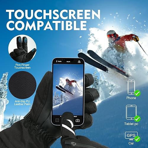 Miniatura 4 de Waterproof Winter Gloves Men, Windproof Snow Ski Gloves, Breathable Warm Thermal Gloves for Women, 5-Finger Touchscreen Gloves for Driving Workout