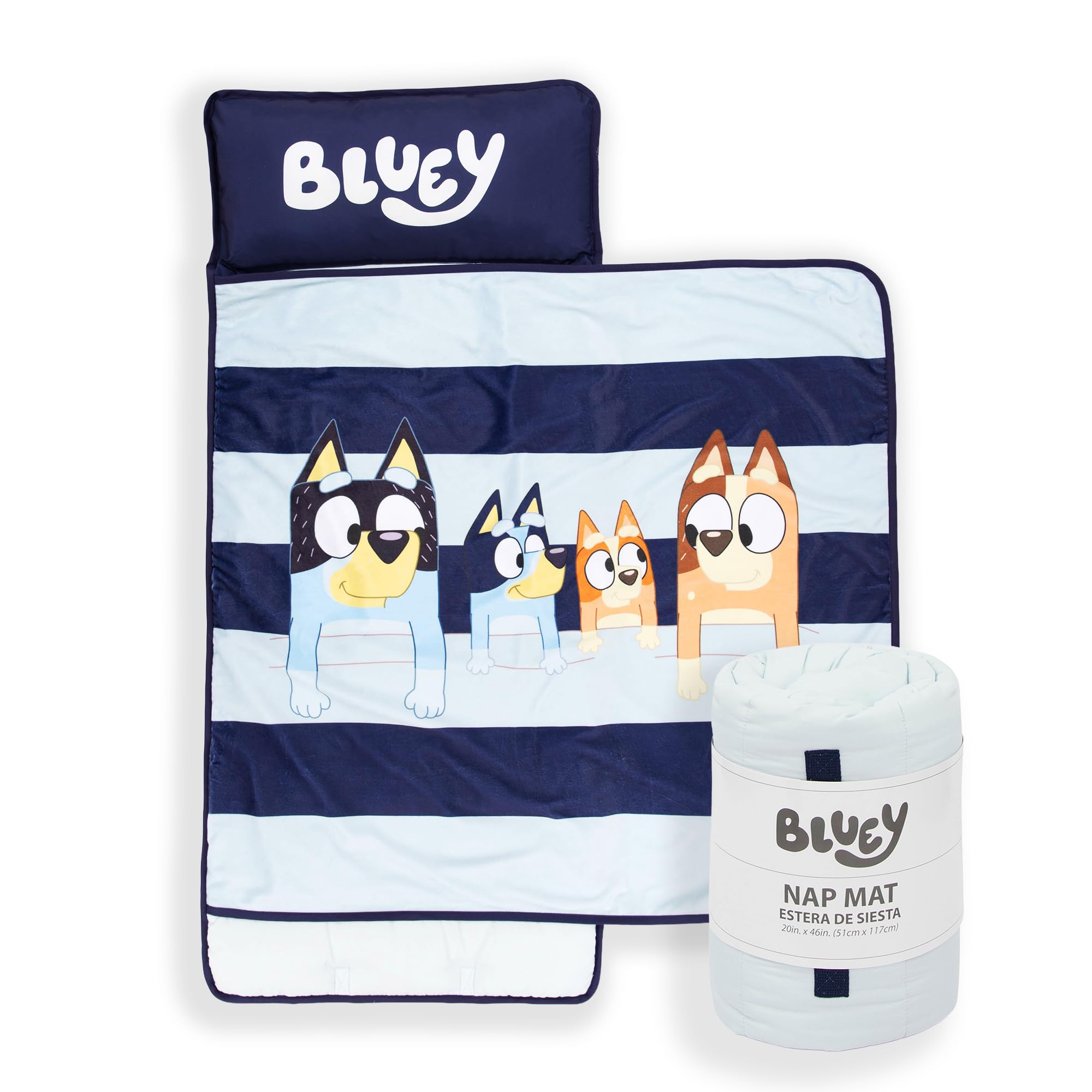 Jay Franco Kids Nap Mat with Embedded Pillow & Blanket – Soft 46"x20" Microfiber Sleeping Bag with Name Tag & Handle for School, Travel, Sleepover