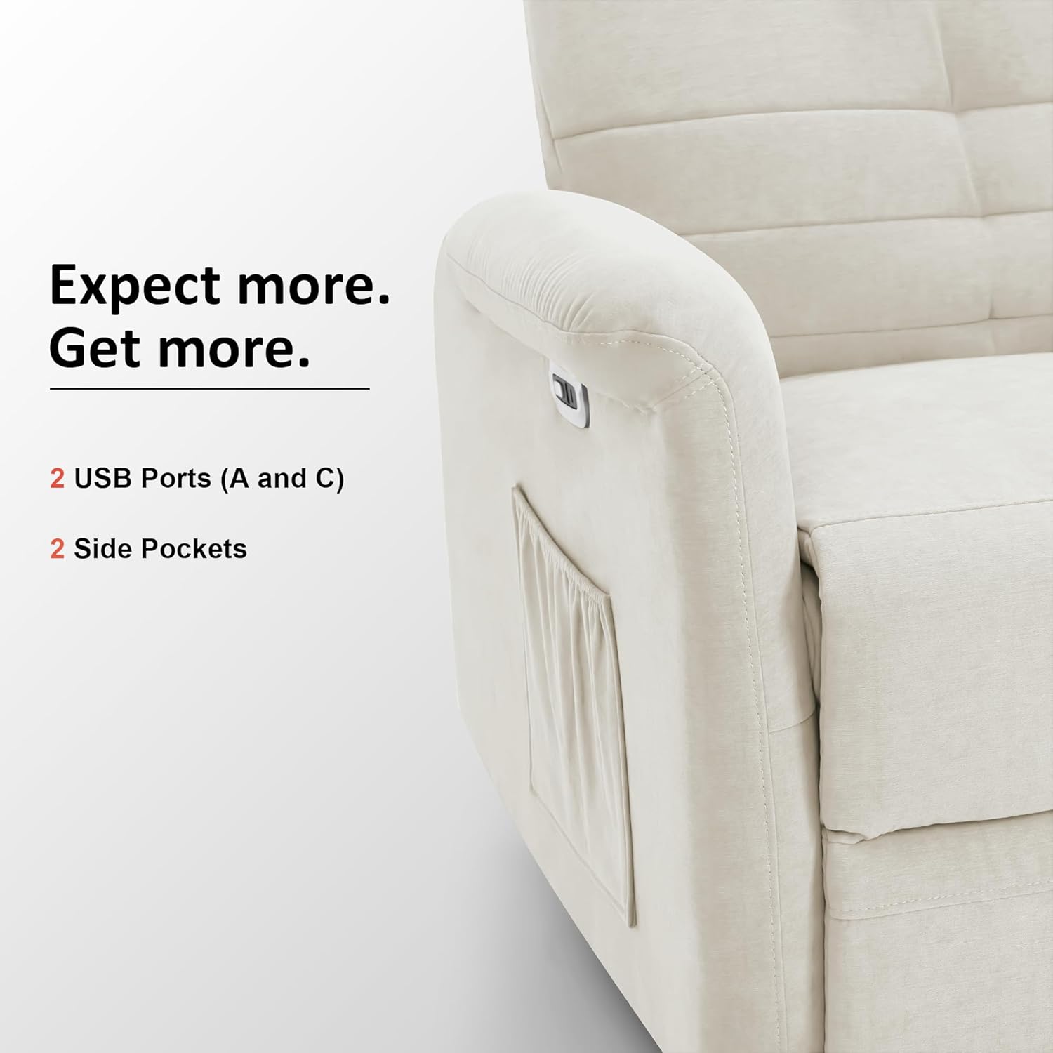 MCombo Power Swivel Glider Recliner Chair, Electric Rocker Recliner Chairs with USB Charging Ports for Living Room and Nursery, Fabric 7763 (Cream White)