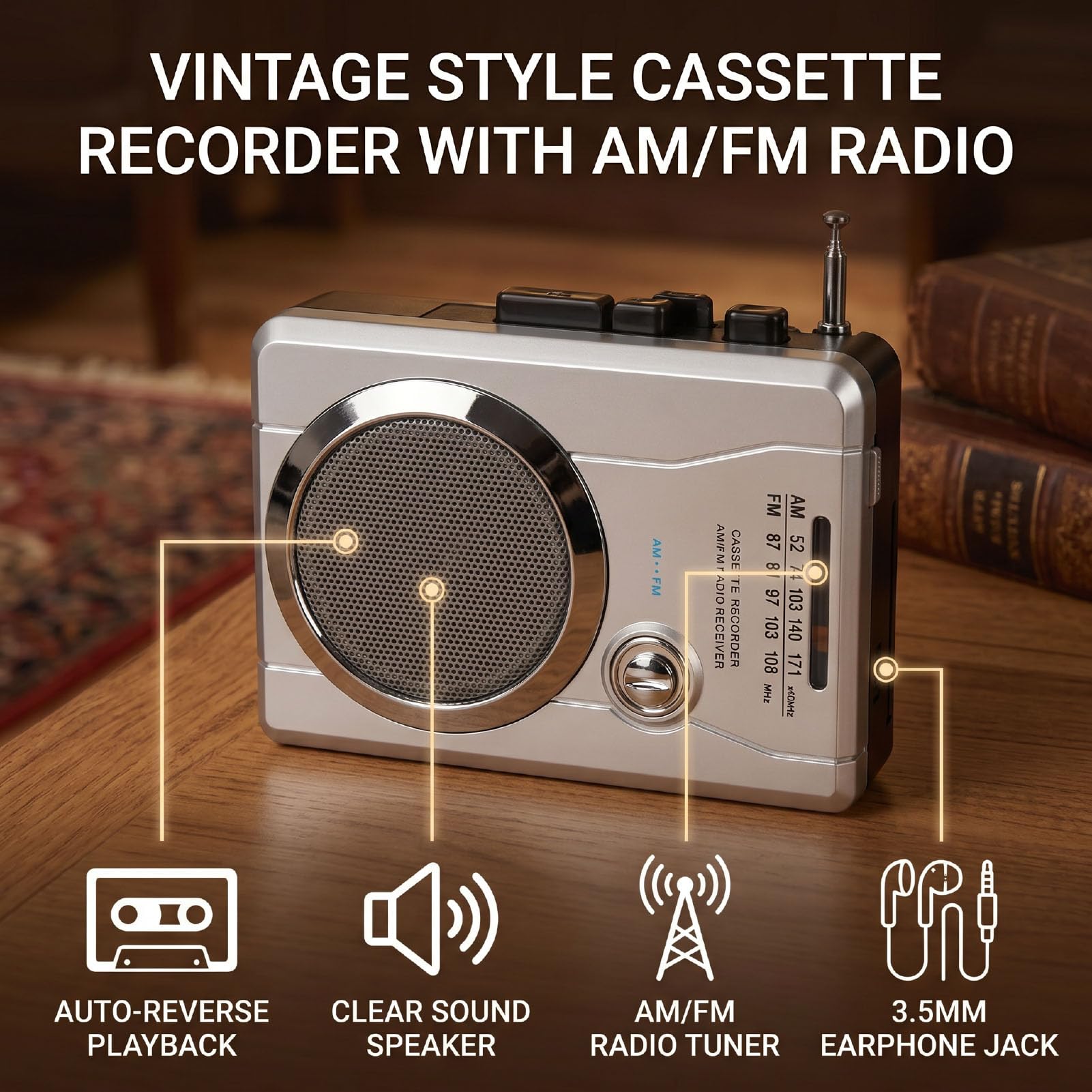 Annadue Kompaktowy Magnetofon Kasetowy Retro AM FM dla Seniorów