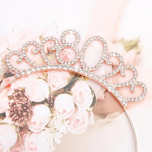 Miniatura 3 de CIEHER Corona de cumpleaños 80 + Fabuloso juego de banda de 80 años, decoraciones de cumpleaños de 80 para mujeres, regalos de cumpleaños 80 para