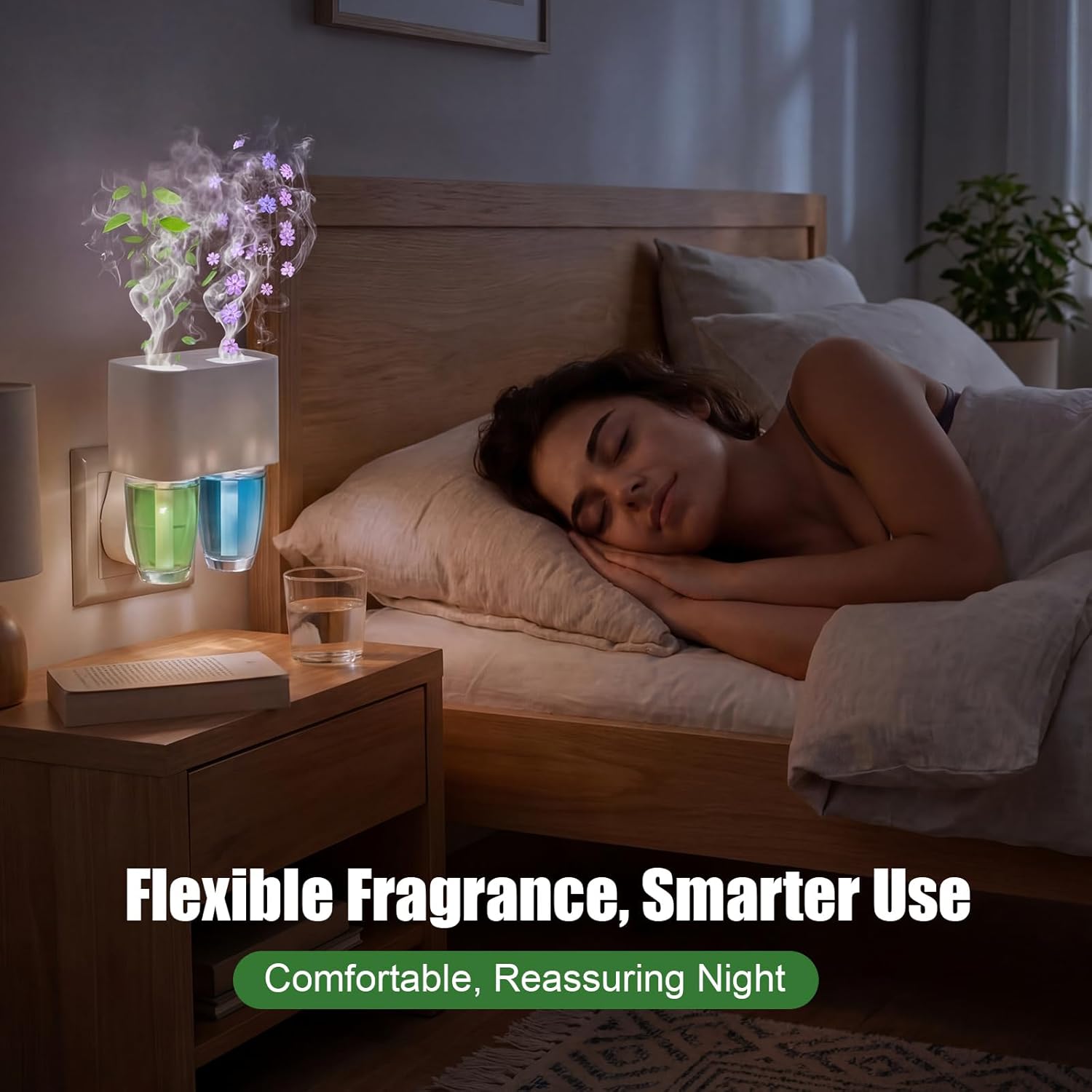 Patelai 4 Pack Dual Plug in Compatible with Bath and Body Works Wallflowers Refills, 2 Slot Wall Fragrance Plug in with 24H Auto Switch, 3 Fragrance Levels, Night Light for Home (White)