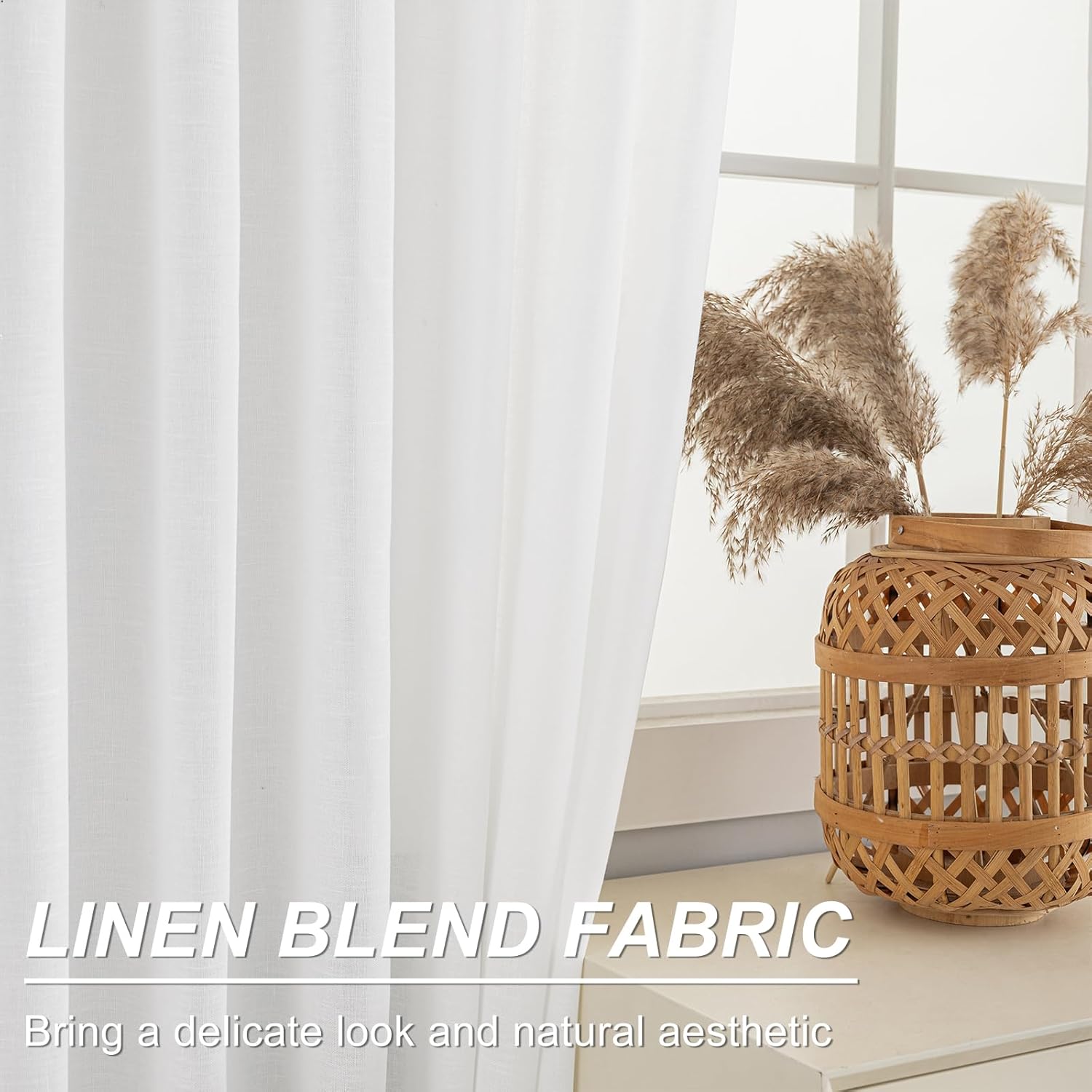 Extra Wide 100 Inch Linen Curtains 84 Inches Long for Living Room Divider Light Filtering Semi Sheer Patio Curtains for Sliding Door Grommet White Floor to Ceiling Window Curtain Panels 100" Wide