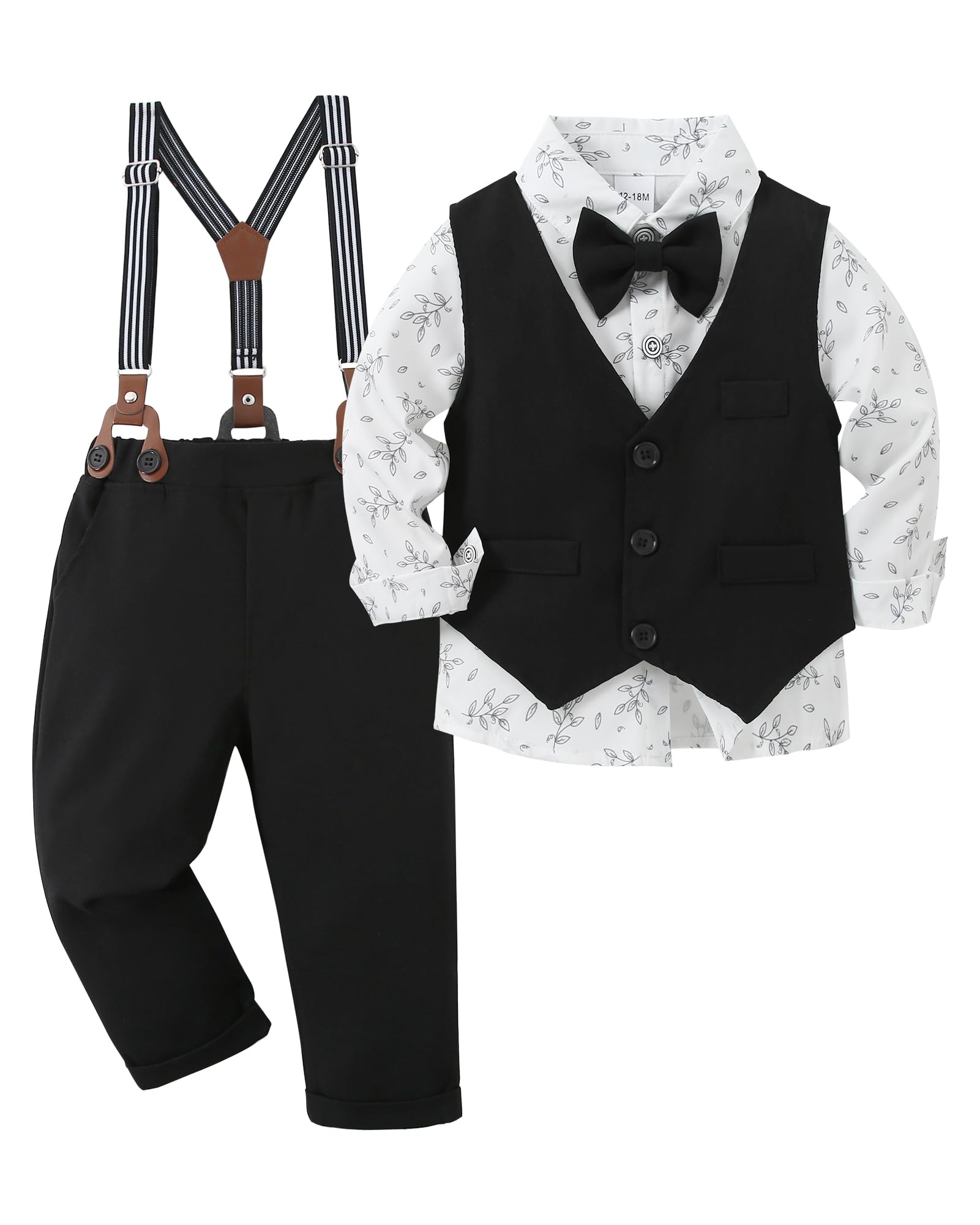 YUEMION Toddler Baby Boy Clothes Suits Gentleman Dress Shirt+Bowtie+Vest+Suspender Pants Boy Formal Wedding Outfits Set 1-5T
