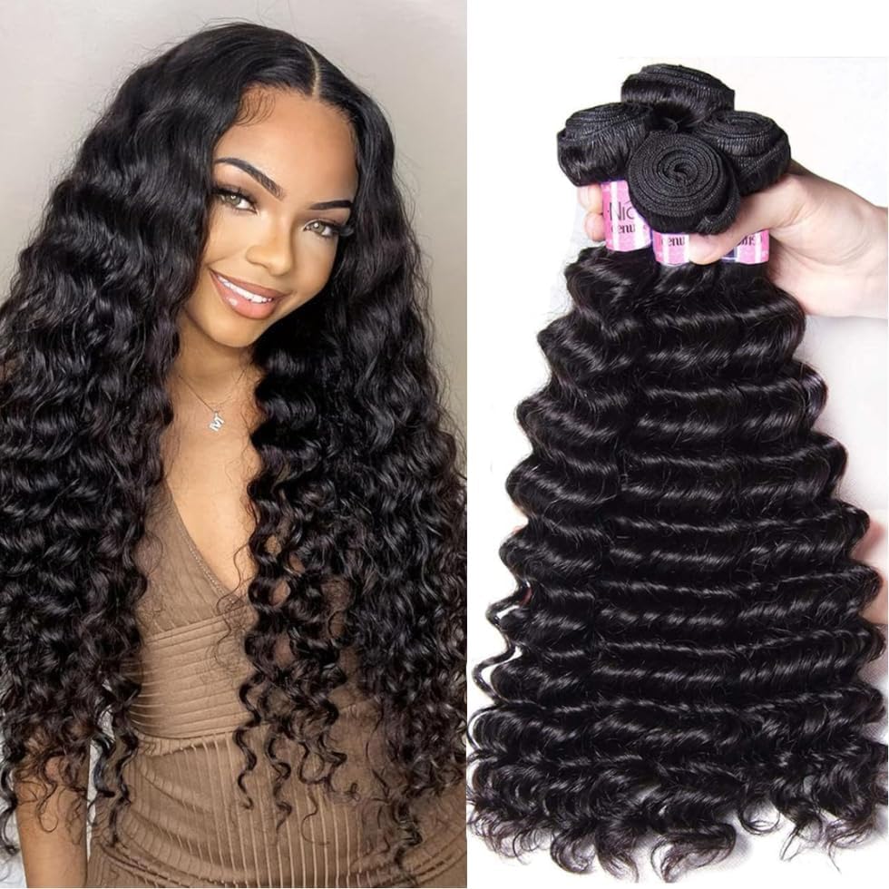 Hair Kysiss Series Brazilian Deep Wave Hair 3 Bundles 100% Unprocessed Virgin Hair Human Hair Weave Extensions Natural Color (16 18 20)