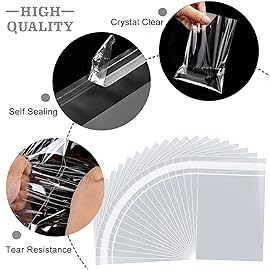 LEOSINDA 100 PCS Cellophane Bags,6X9 Inch Clear Cellophane Bags Self Sealing for Gift Wrapping A7 A8 A9 Cards & Envelopes, Bakery,Cookies,Treats,Candy,Party Favor