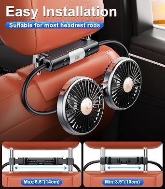 Dual Head Gooseneck Car Cooling Fans for Back Seat for Kids, USB Car Headrest Cooling Fan for Baby Rear Facing, Car Seat Cooler that Blow Cold Air for Vehicles Sedan SUV Rv Truck Without Ac