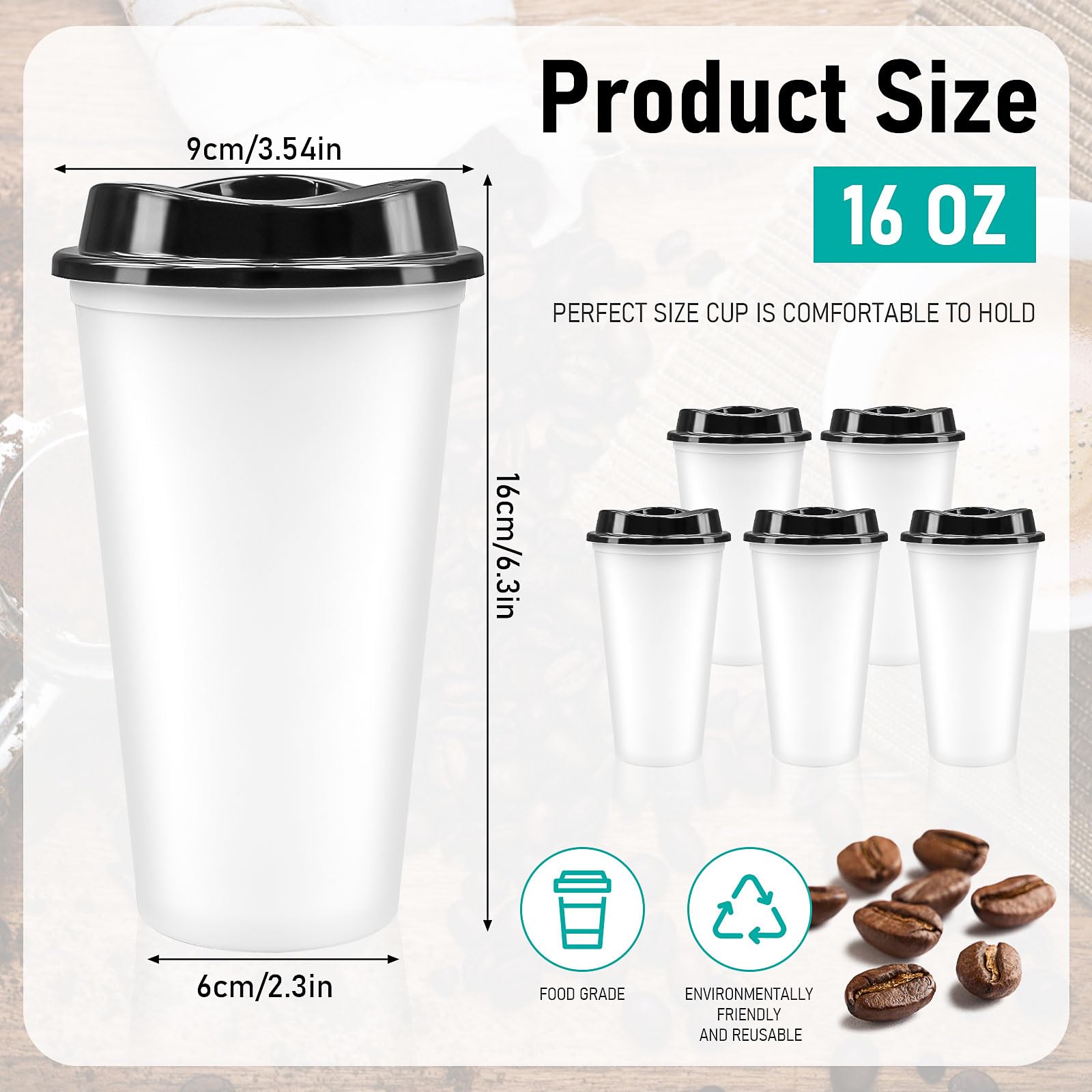 MSYU 30 Pack Reusable Coffee Cups with Lids Reusable Hot Cups Bulk 16 oz Plastic Tumblers Cup with Lids for Hot Drink Travel Coffee Mug with Lid to Go Coffee Cups (White with Black Lid) - Image 2