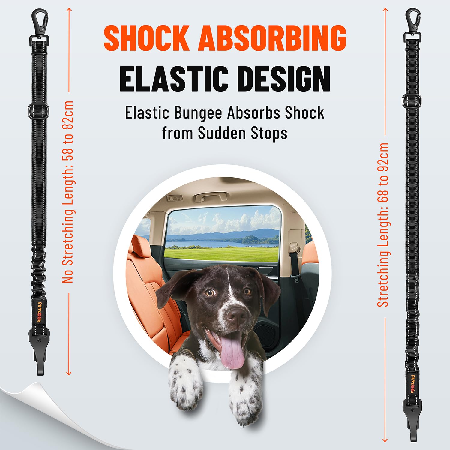 Ceinture Chien Voiture 3 en 1, Ceinture de Sécurité Chien Réglable 58-92 cm avec Système Latch et ISOFIX, Absorption des Chocs, Mousqueton Rotatif 360°, Harnais Voiture pour Toutes Les Races