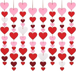 Auihiay Felt Hearts Hanging Garland Valentineâ€™s Day Hearts String Garland Banner for Engagement, Wedding, Anniversary, Birthday Party Decorations (88 PCS)