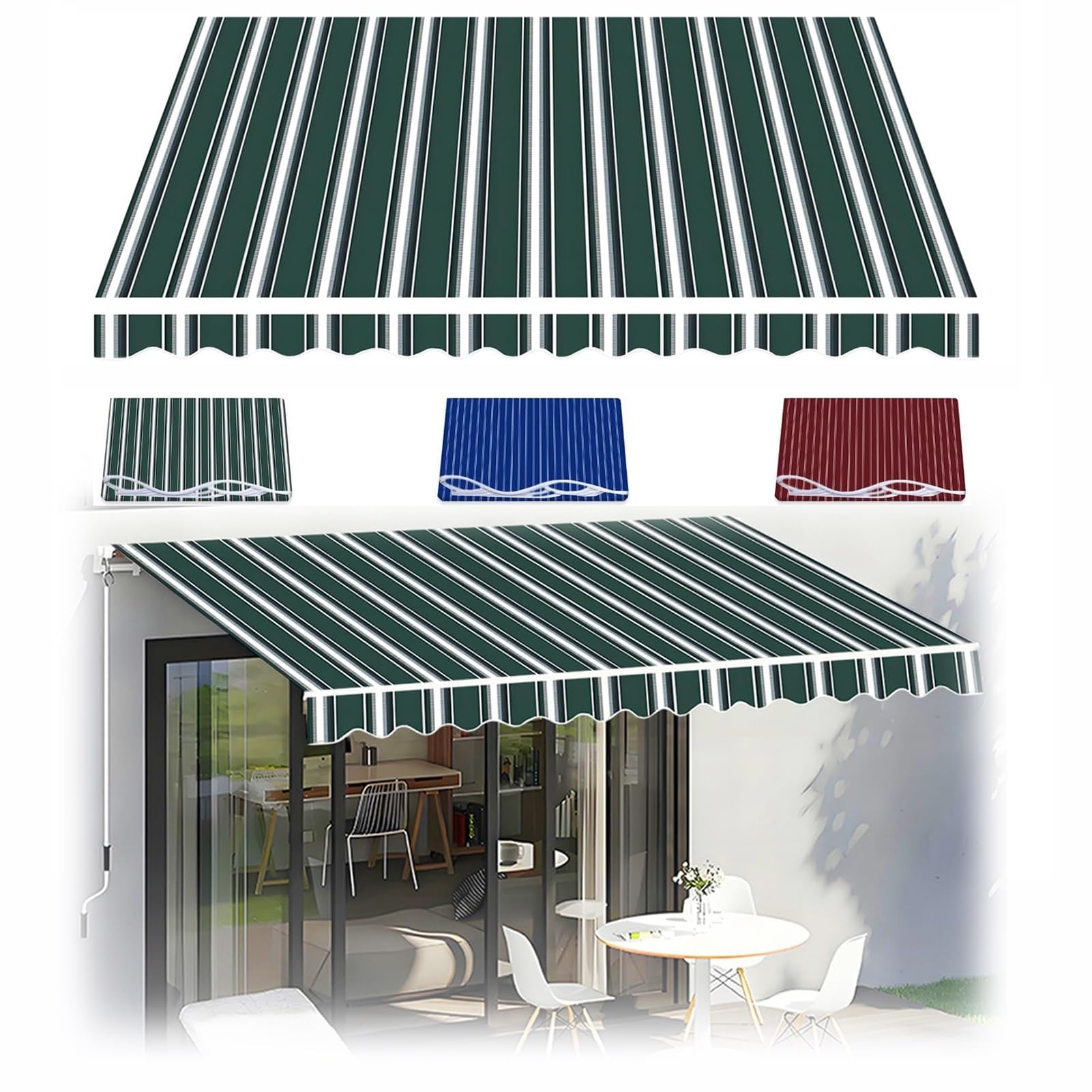 Toile de rechange verte pour auvent de balcon, grand ombrage de jardin 7x3m