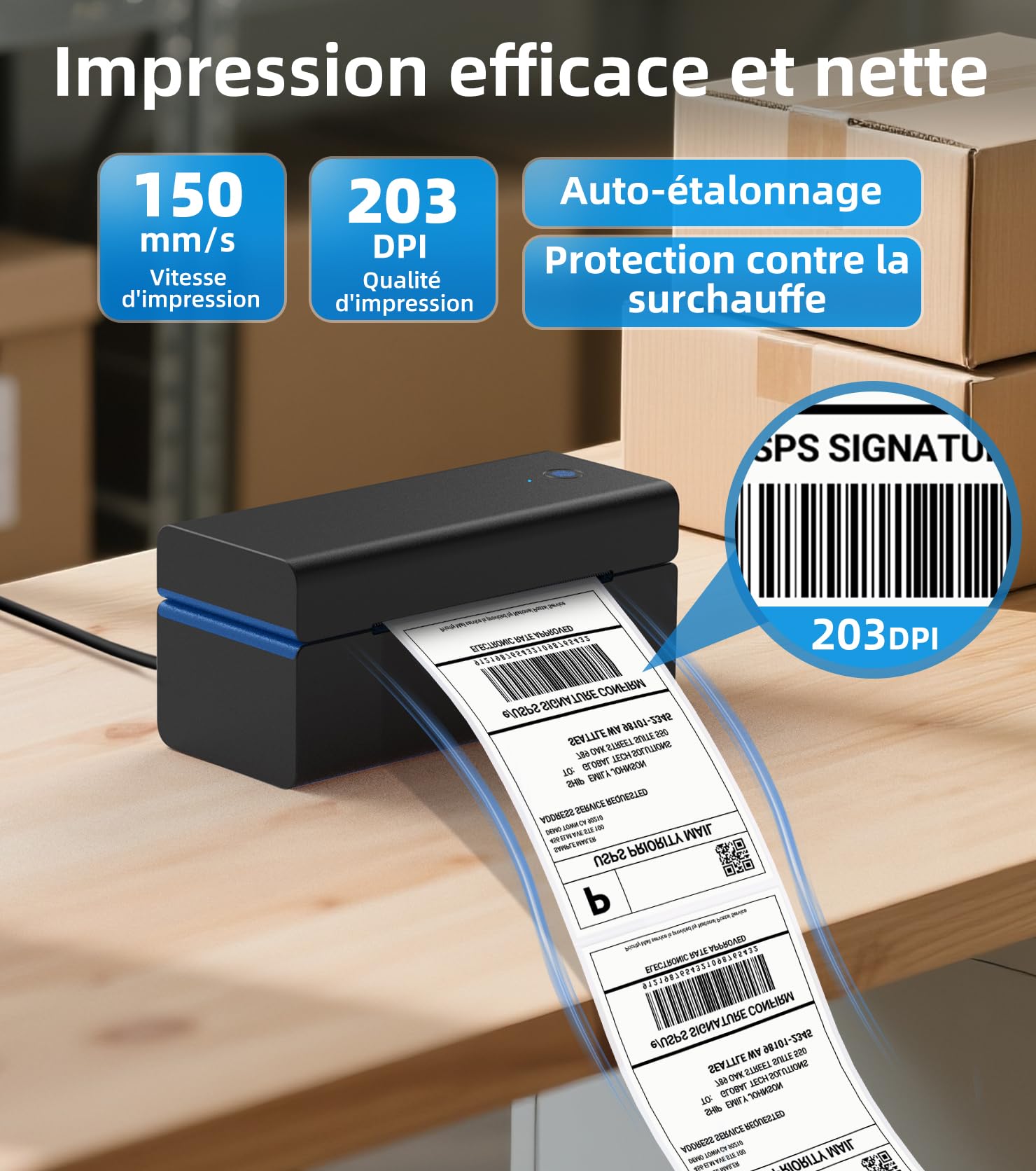 ORGSTA Imprimante thermique Bluetooth T001 Plus 4 x 6 Noir
