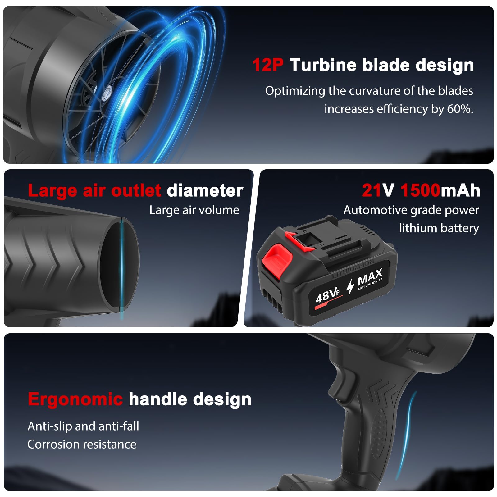 Soplador Turbo Jet Blower, Inalámbrico Secador Coche con Cargador Y batería, 39000 RPM, 1500mah, Eléctrico Recargable Coche Turbojet Soplador De Aire para Quitar La Nieve, Quitar El Polvo, Secar
