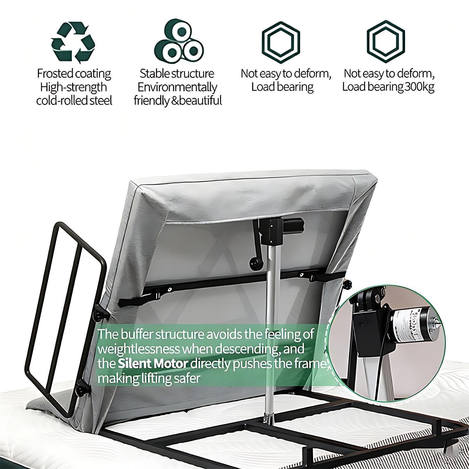 Respaldo De Cama Elevador Eléctrico - Elevador De Almohada Médico Portátil para Soporte De Cuello Y Zona Lumbar, Reflujo Ácido, Colchón Ajustable, Ayuda para Sentarse Y Levantarse,Gris