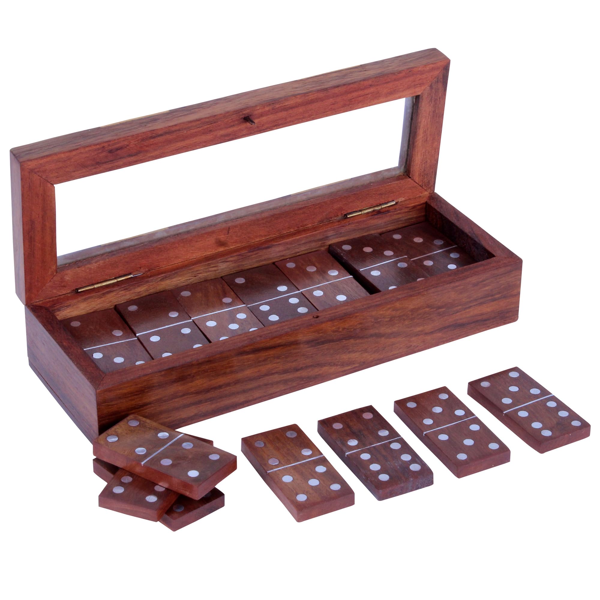 THE Unltd India Handmade Wooden Dominoes Game Set with 28 Professional Tiles, Classic Board Fun Game for Friends and family, Unique Gift for Christmas, Thanksgiving, and Vacations (7.8x2.8x1.6 Inch)